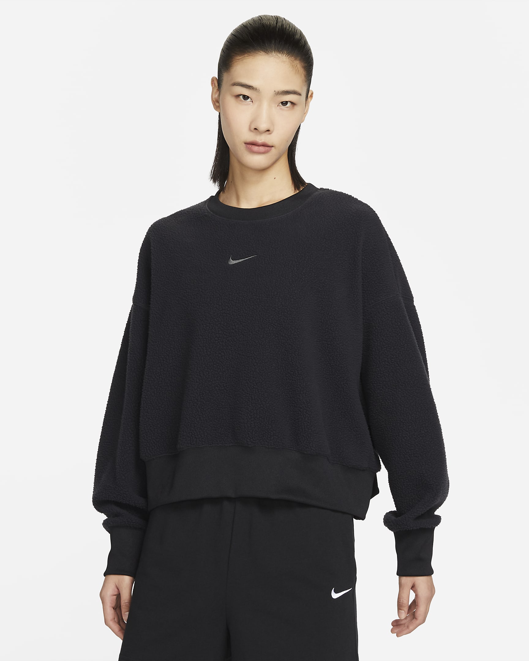 Nike Sportswear Plush 女子时尚短款摇粒绒圆领运动衫 - 黑/暗烟灰