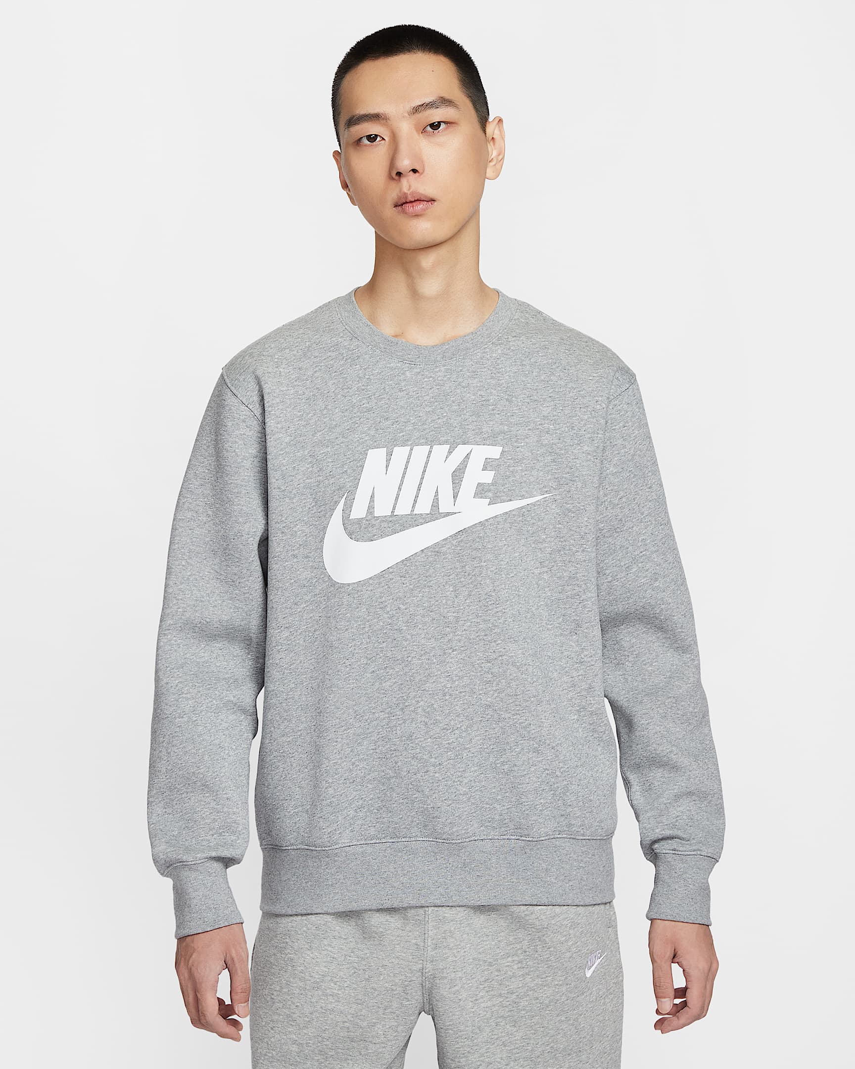 Nike Sportswear Club 男子印花加绒圆领上衣 - 调色暗灰/白色