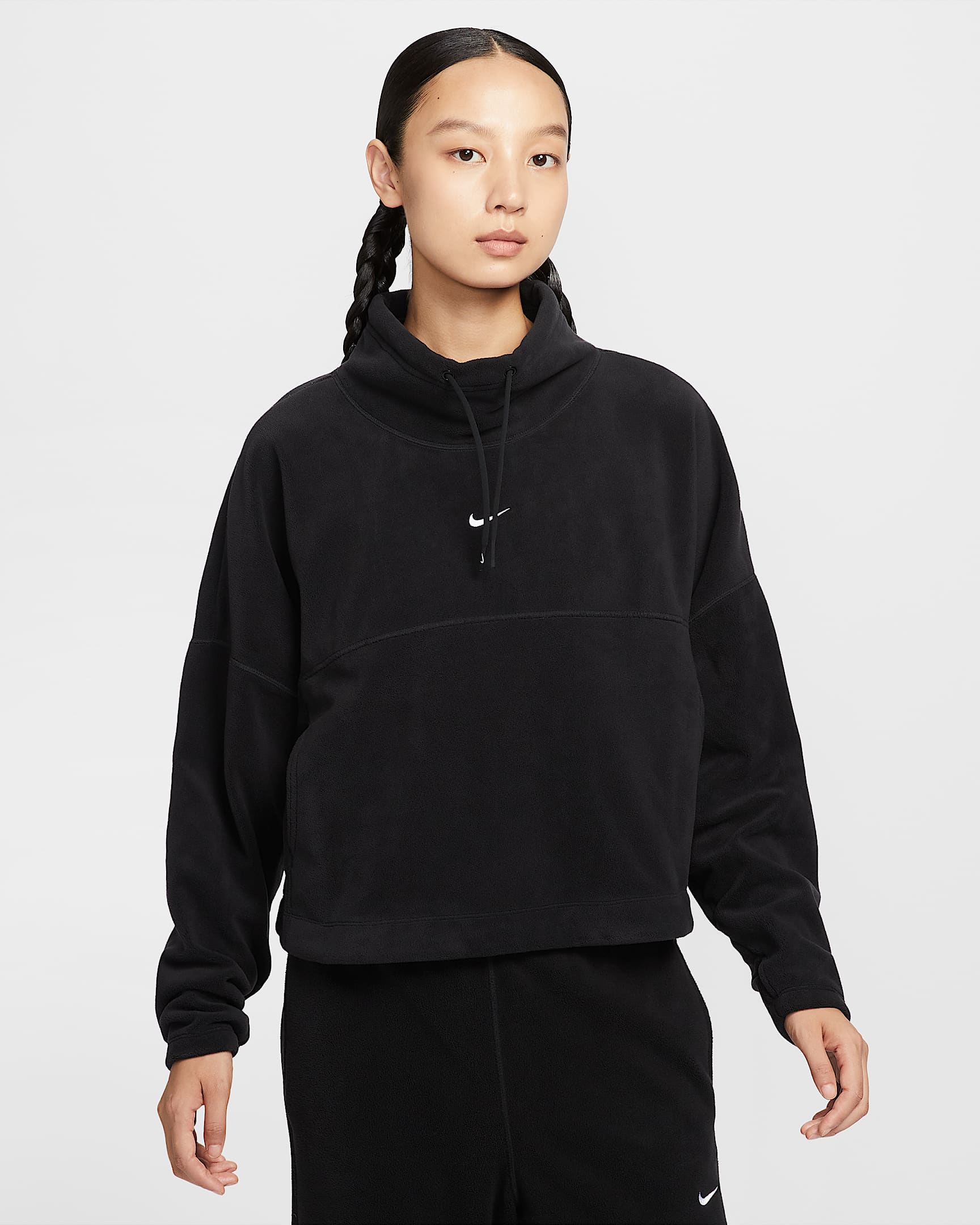Nike One Therma-FIT 女子摇粒绒上衣 - 黑/白色