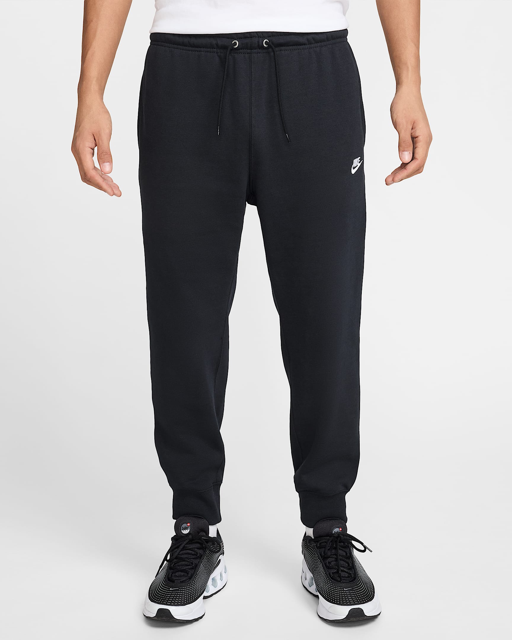 Nike Club 男子法式毛圈长裤 - 黑/黑/白色