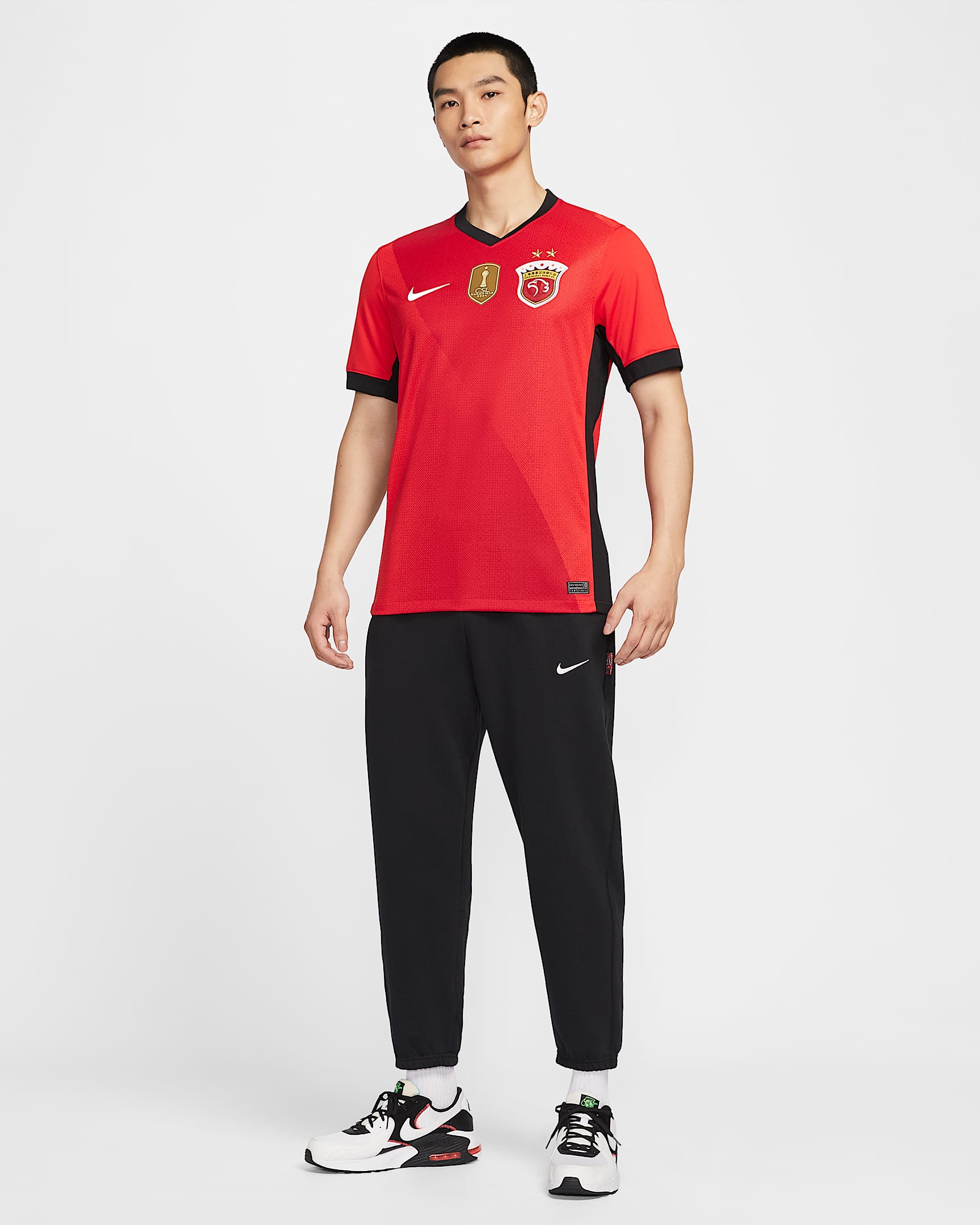 2025 赛季上海海港主场球迷版 Nike Dri-FIT 男子速干足球球衣 - 挑战红/黑/白色