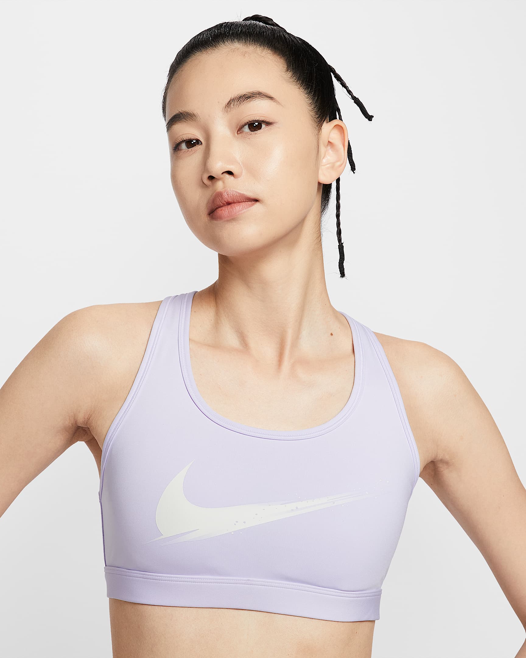 Nike Swoosh 女子速干中强度支撑衬垫运动内衣 - 浅紫晶