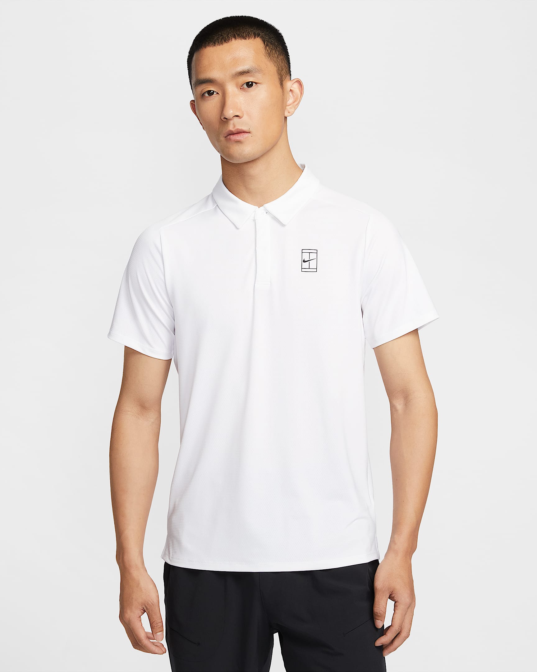 NikeCourt Advantage Dri-FIT 男子速干网球翻领T恤 - 白色/白色/黑