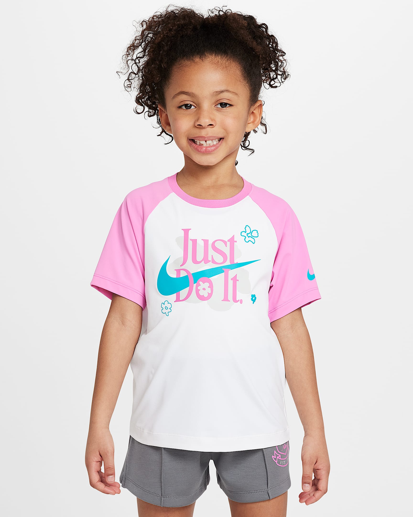 Nike Wildflower 幼童凉感防晒插肩袖T恤 - 俏皮粉