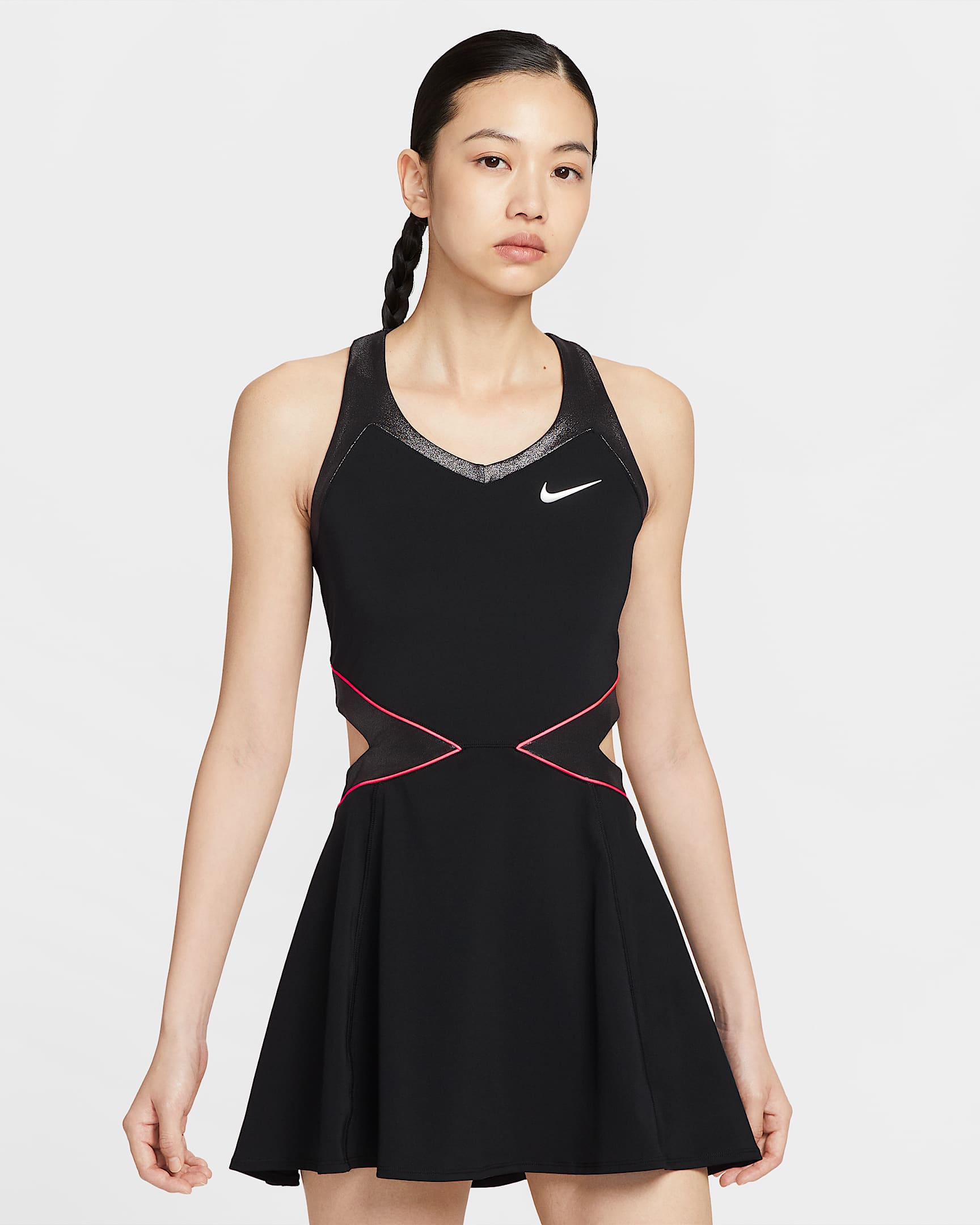 NikeCourt Slam Dri-FIT 女子速干网球连衣裙 - 黑/黑/潘趣红