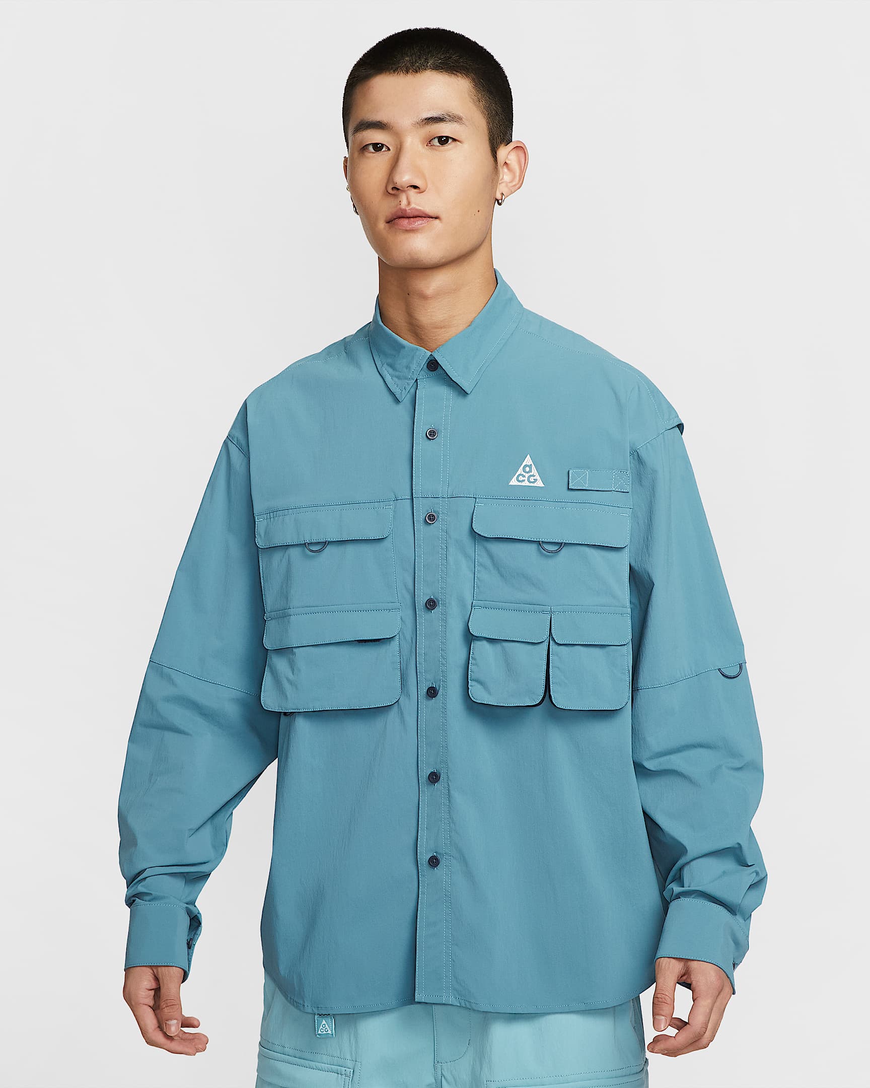 Nike ACG "Orb Weaver" Dri-FIT ADV 男子防晒速干长袖衬衫 - 烟灰蓝/闪电蓝/山峰白