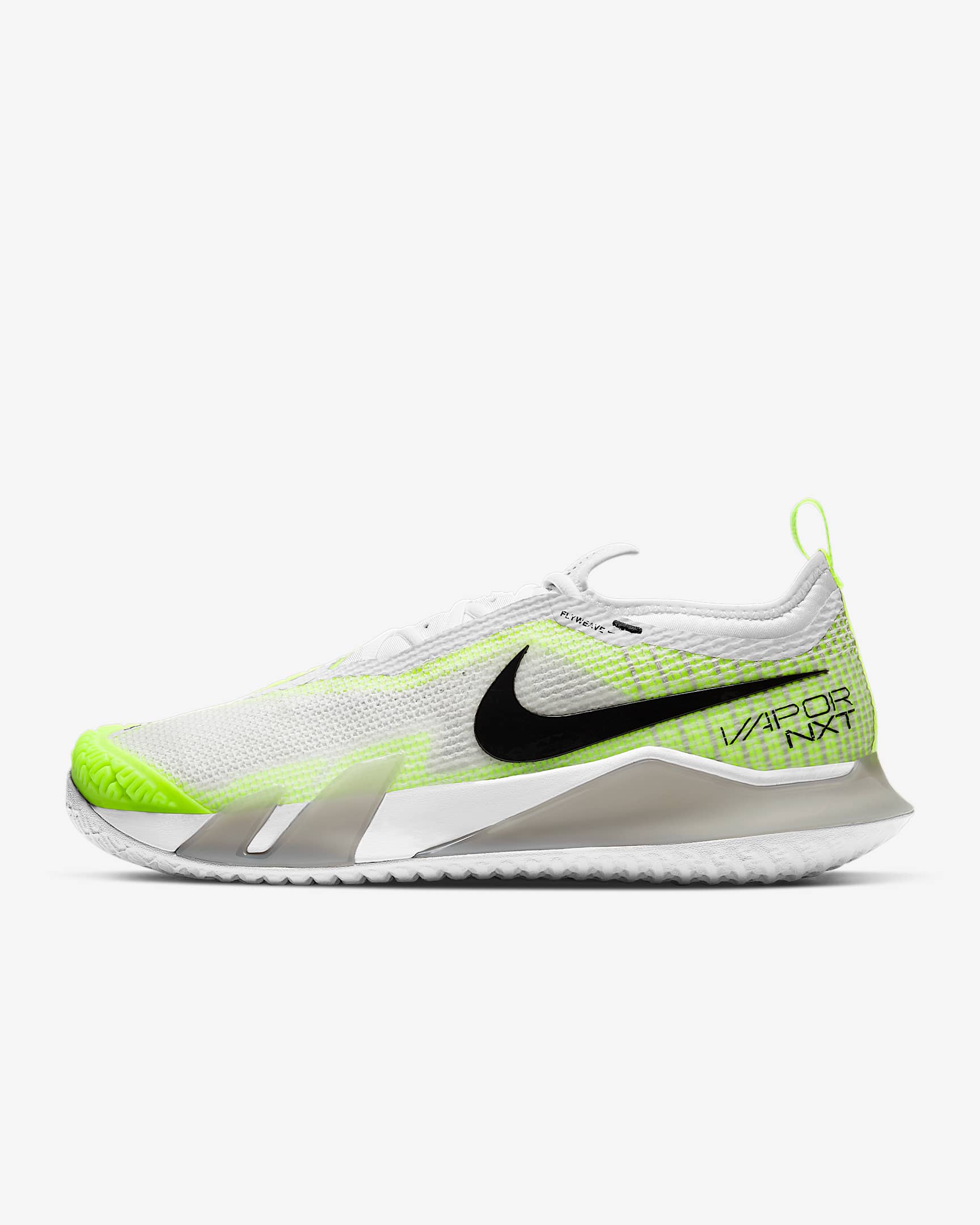 Nike React Vapor NXT HC 男子硬地球场网球鞋 - 雾灰/白色/荧光黄/黑