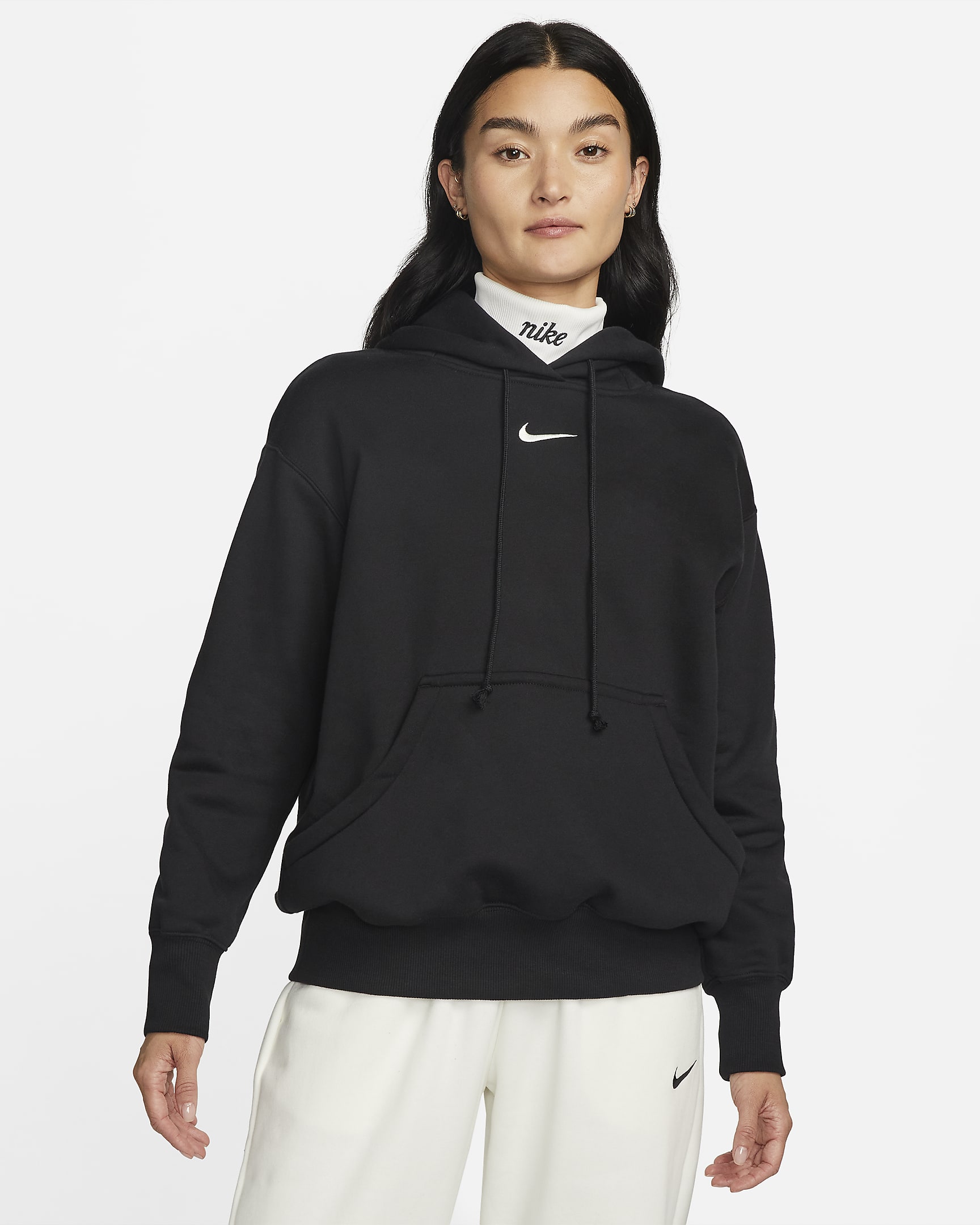 Nike Sportswear Phoenix Fleece 女子 Oversize 风加绒套头连帽衫 - 黑/帆白