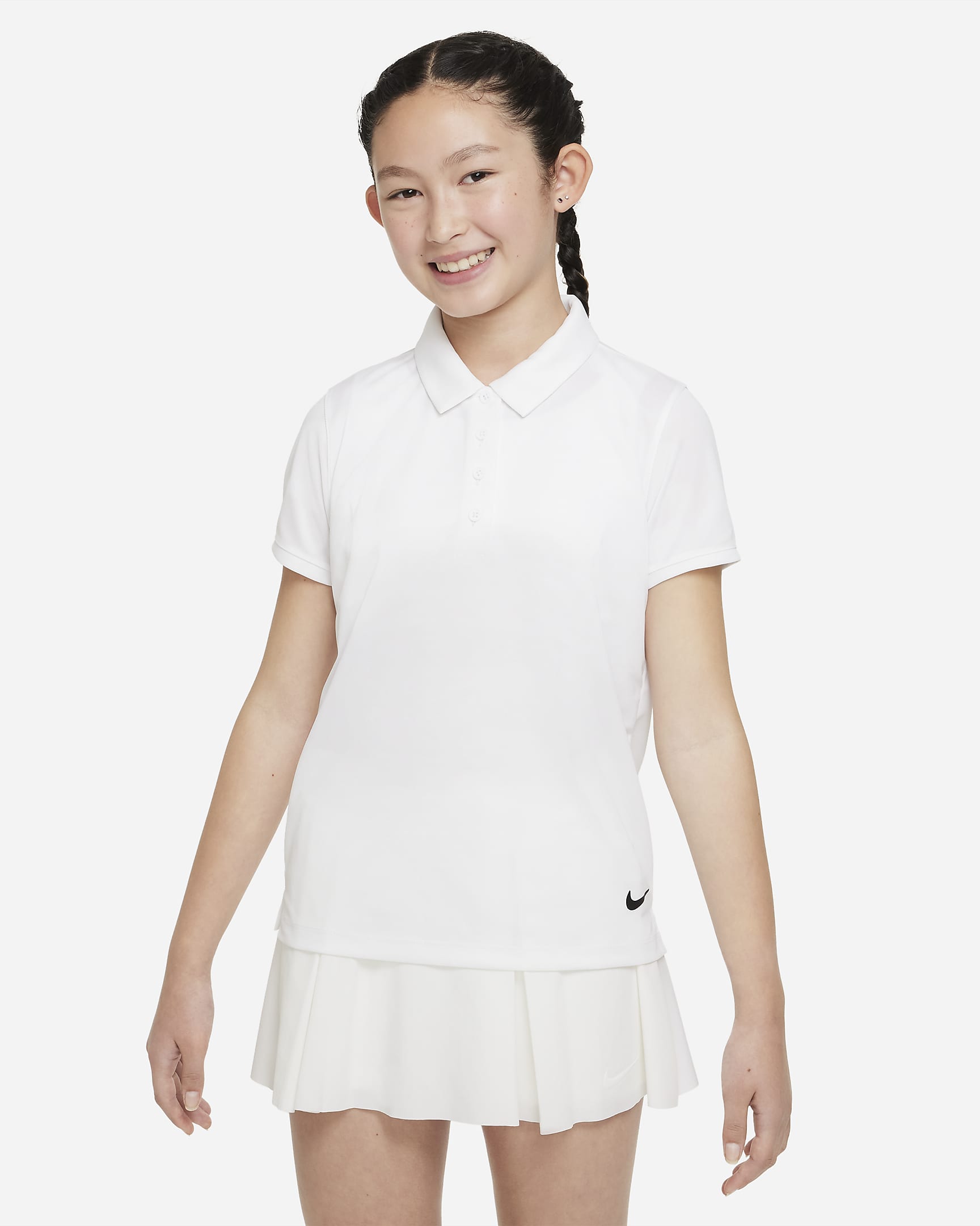 Nike Dri-FIT Victory 大童(女孩)速干高尔夫翻领T恤 - 白色/黑