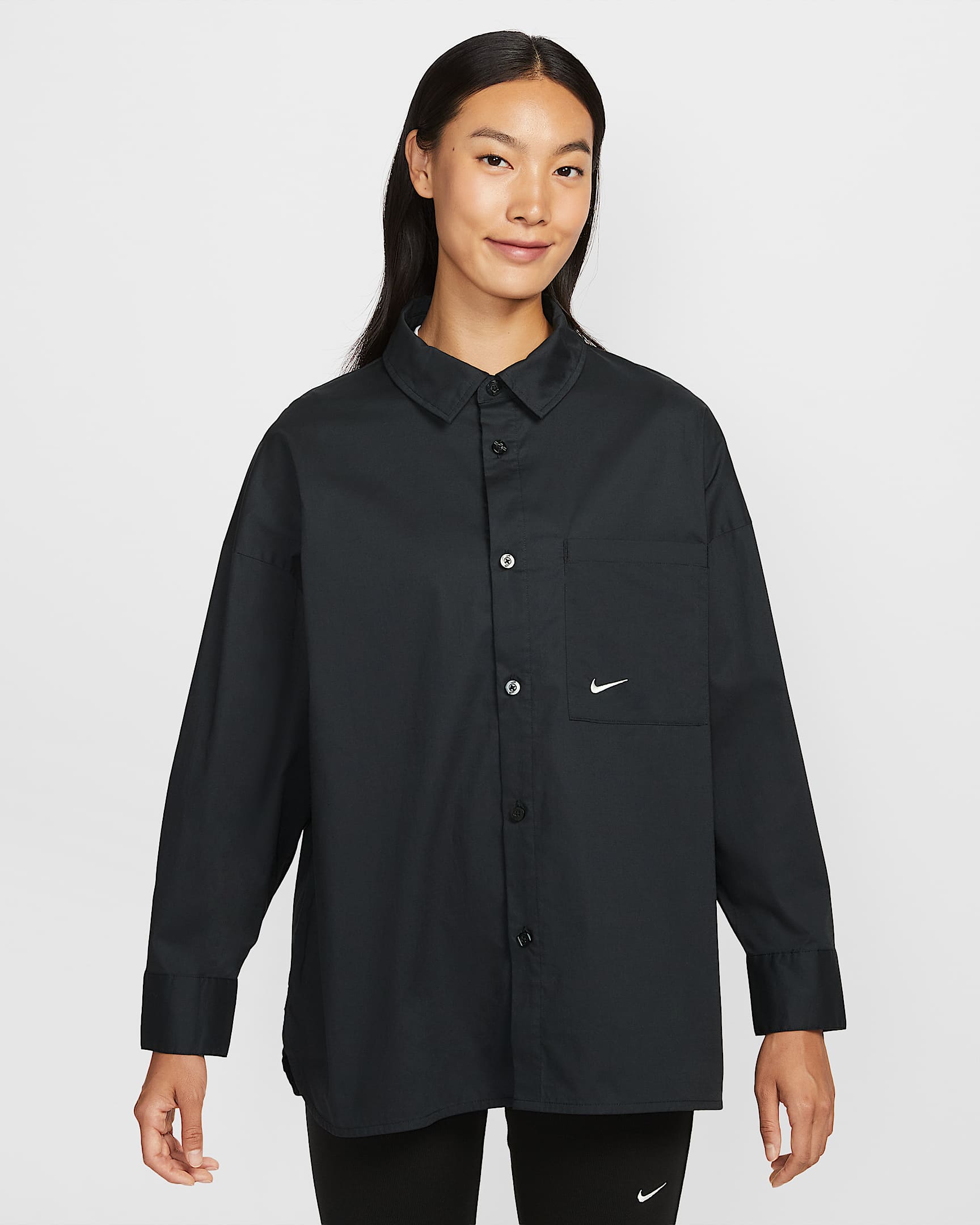 Nike Sportswear Chill Poplin 女子宽松长袖纽扣上衣 - 黑/帆白
