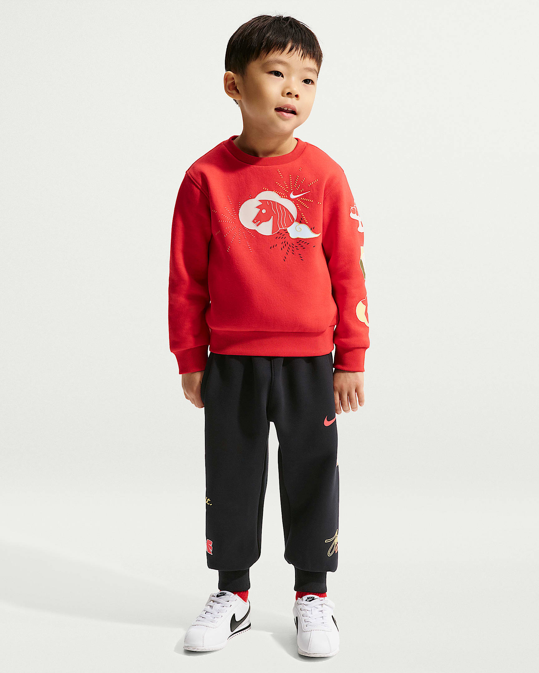 Nike 马年限定脱缰系列新年款婴童针织长裤 - 黑/白色/黄色/红色