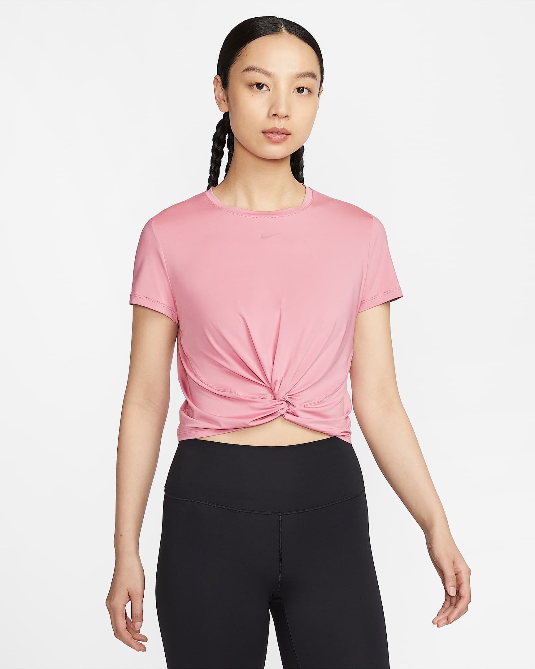 Nike One Classic Twist Dri-FIT 女子速干扭结设计短袖上衣 - 元素粉/黑