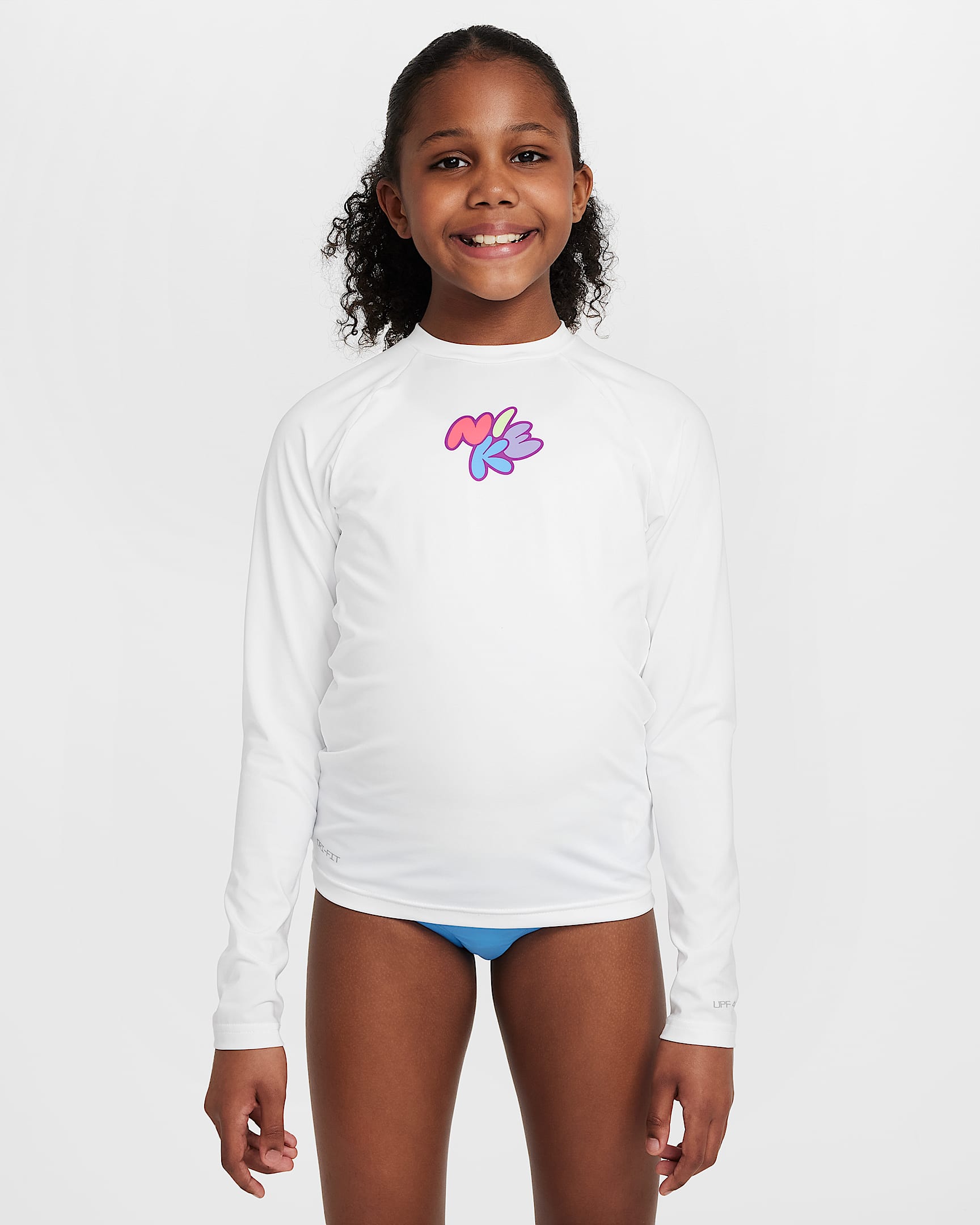 Nike Swim Dri-FIT 大童(女孩)防晒速干长袖上衣 - 白色/明亮紫/绣球花紫/黑