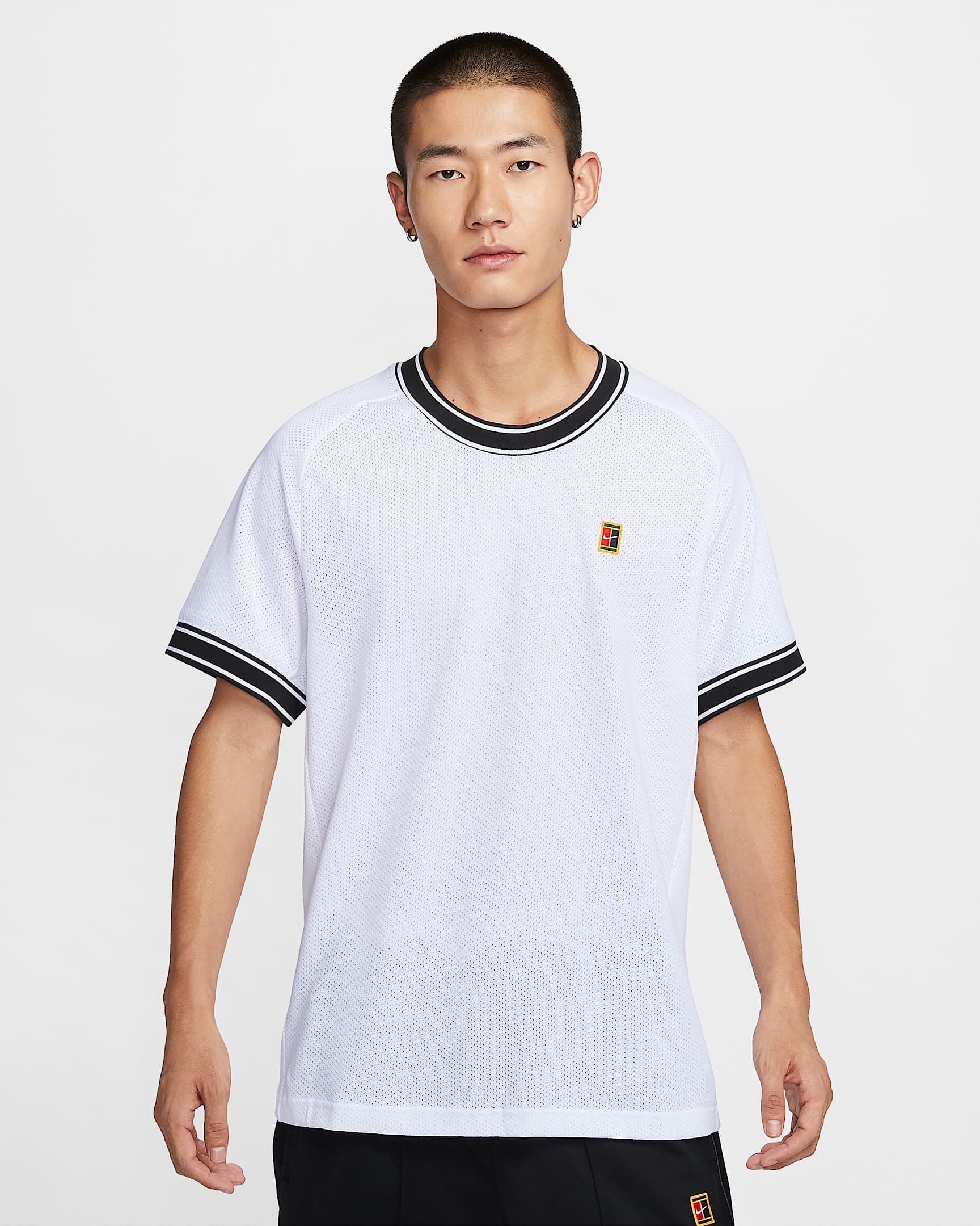 NikeCourt Heritage 男子短袖网球上衣 - 白色/黑