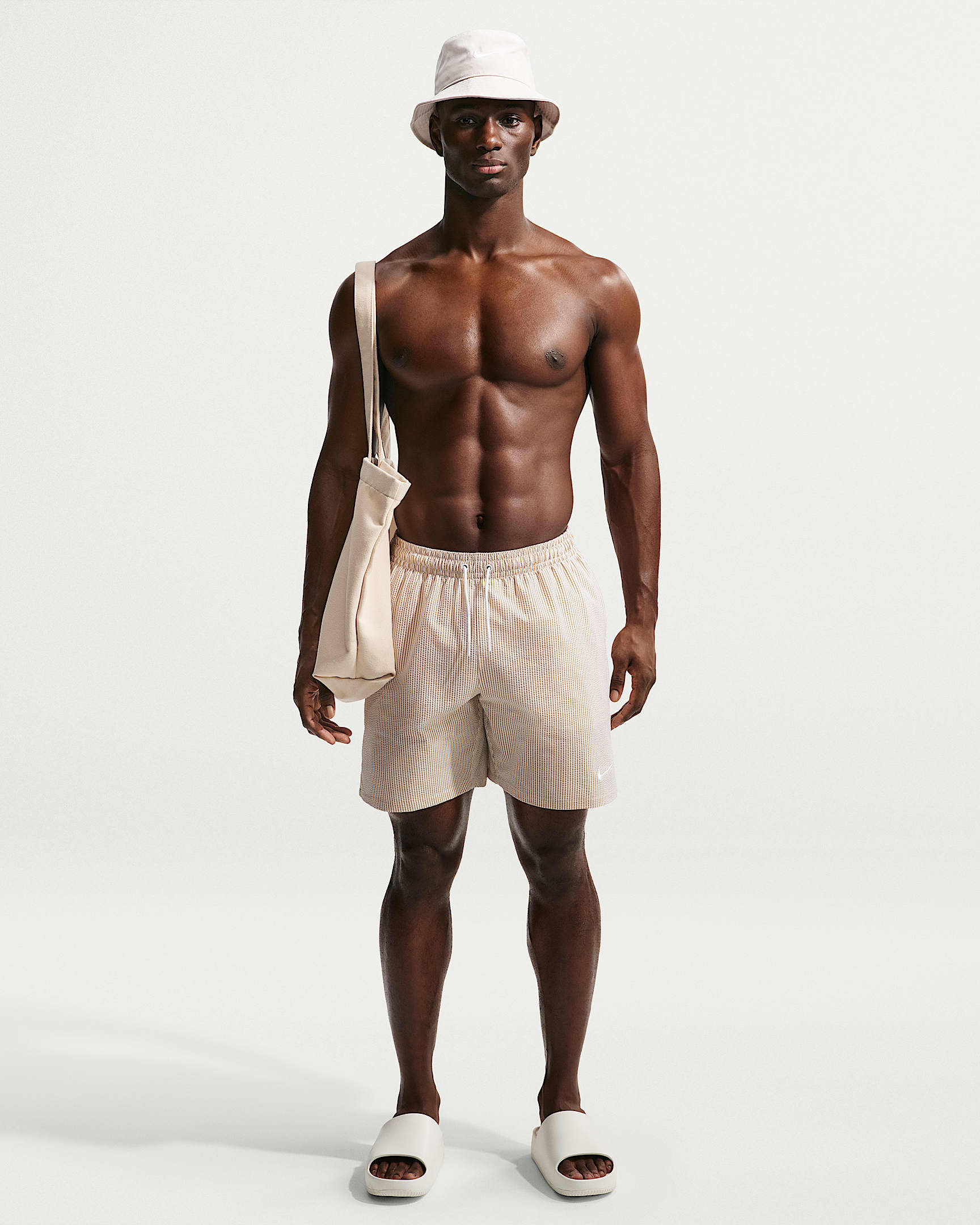 Nike Swim Breaker 波纹纹理男子沙滩短裤（含衬裤） - 杏茶色/白色/白色/白色