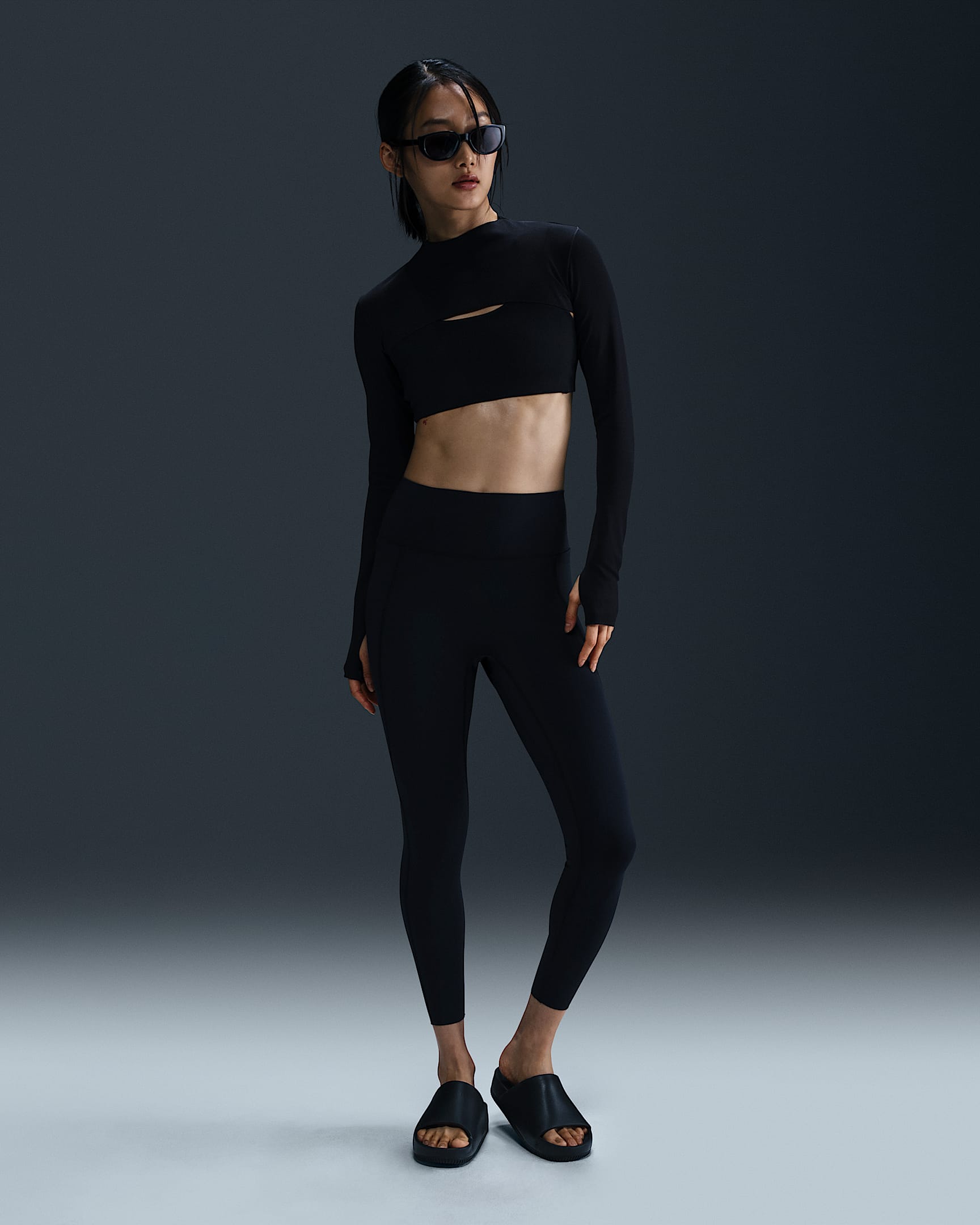 Nike Universa 女子速干中强度包覆高腰口袋九分紧身裤 - 黑/煤黑/暗烟灰