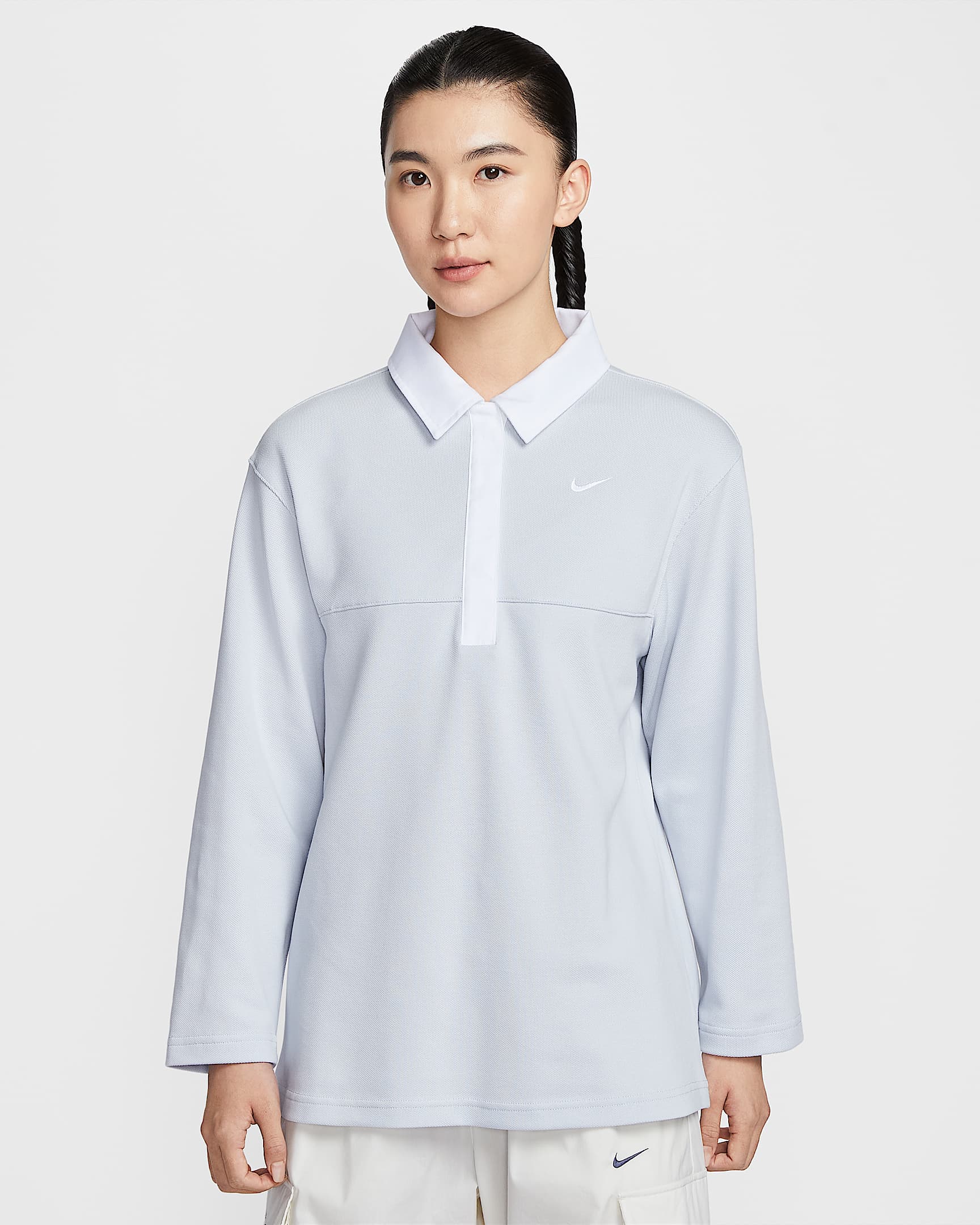 Nike Sportswear 女子 Oversize 风长袖翻领T恤 - 白金色/白金色/白金色/白色