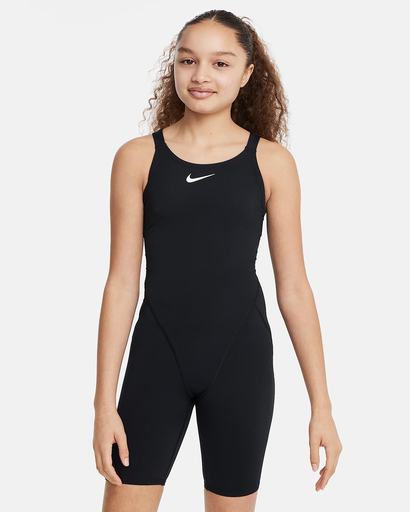 Nike Swim HydraStrong Strive 大童(女孩)连体泳衣 - 黑/白色