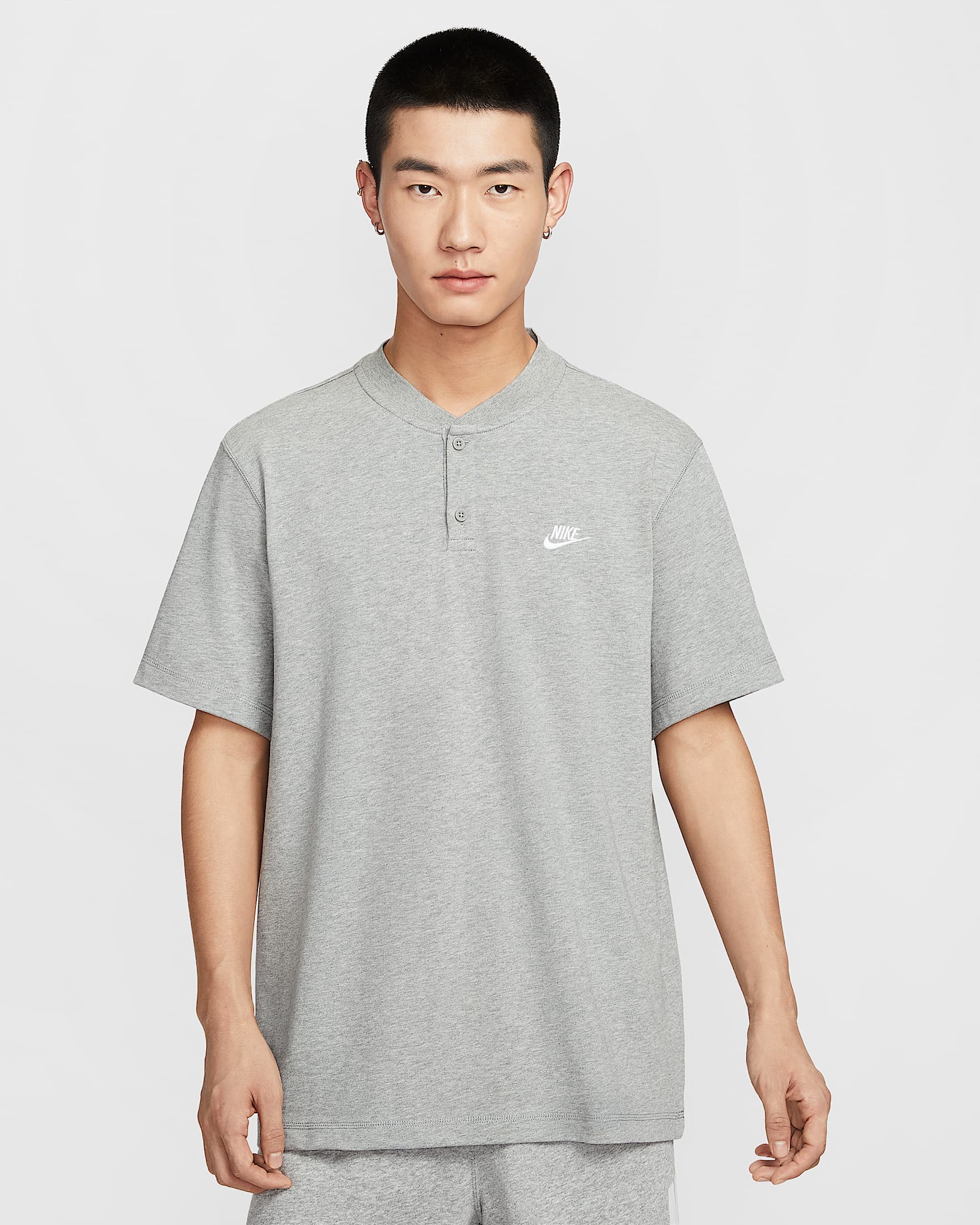 Nike Club 男子短袖亨利衫 - 调色暗灰/浅烟灰/白色