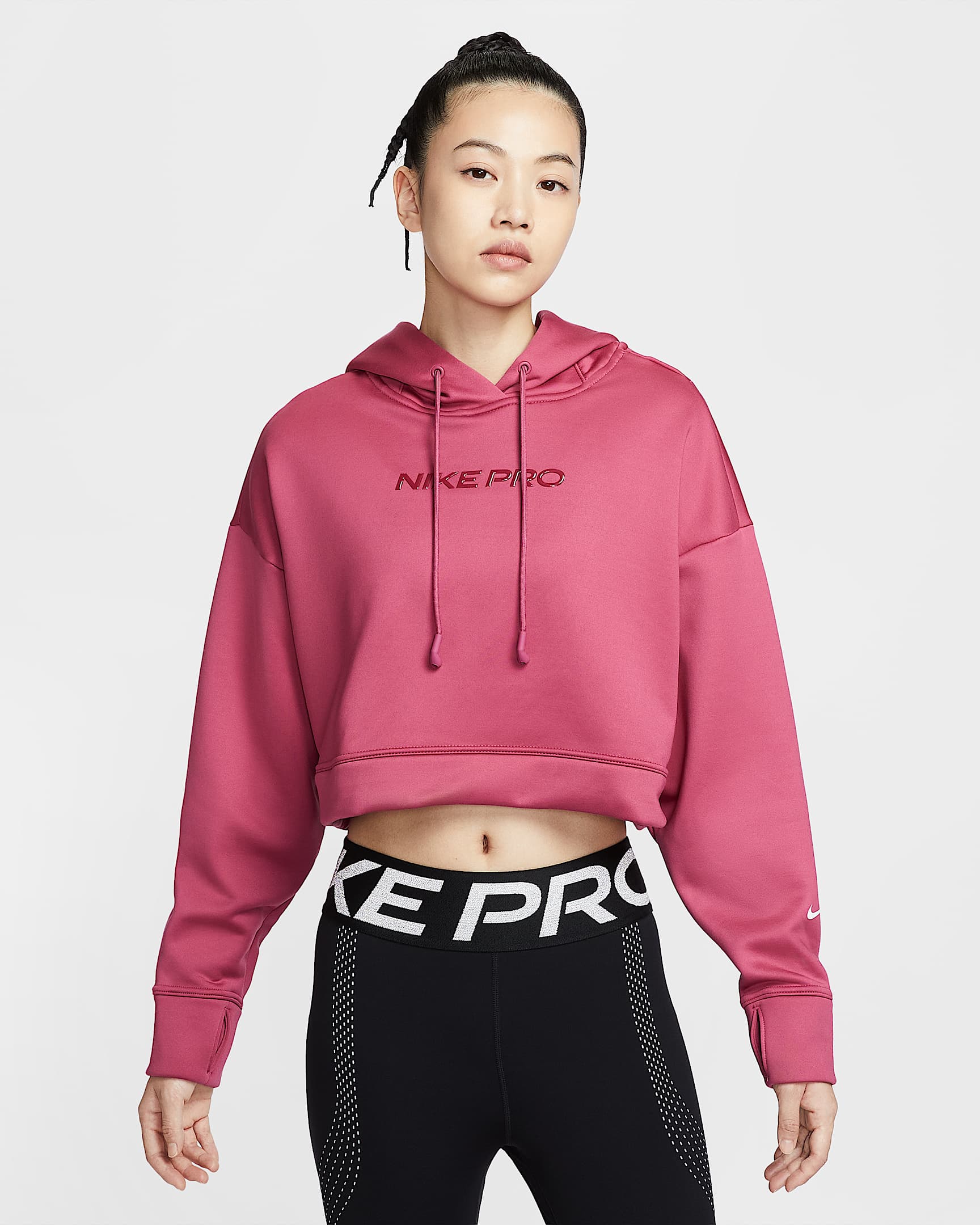 Nike Pro Therma-FIT 女子加绒训练连帽衫 - 甜菜红/白色