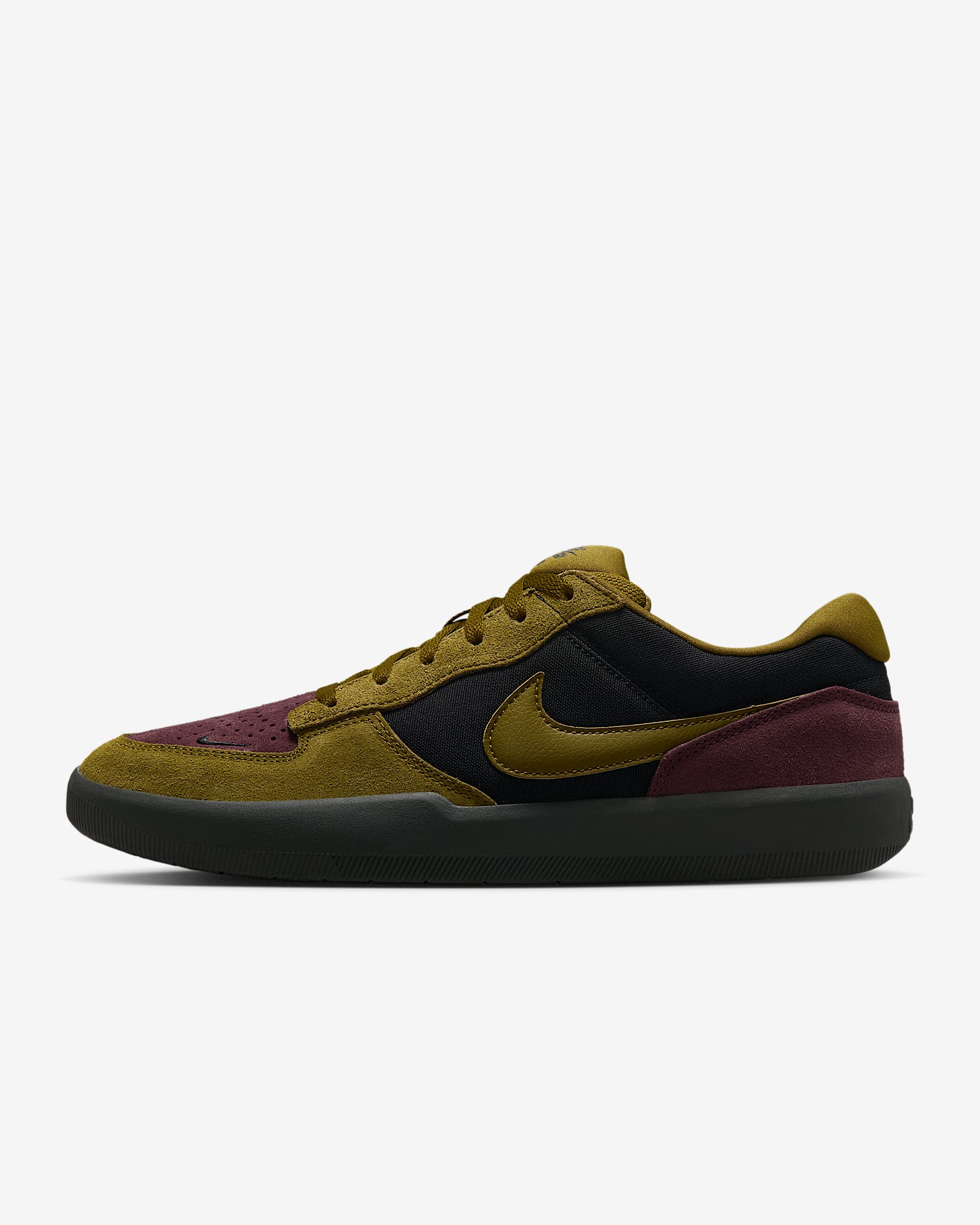 Nike SB Force 58 男/女滑板鞋 - 黑/鲜亮勃艮第酒红/灰黑/高射炮橄榄绿