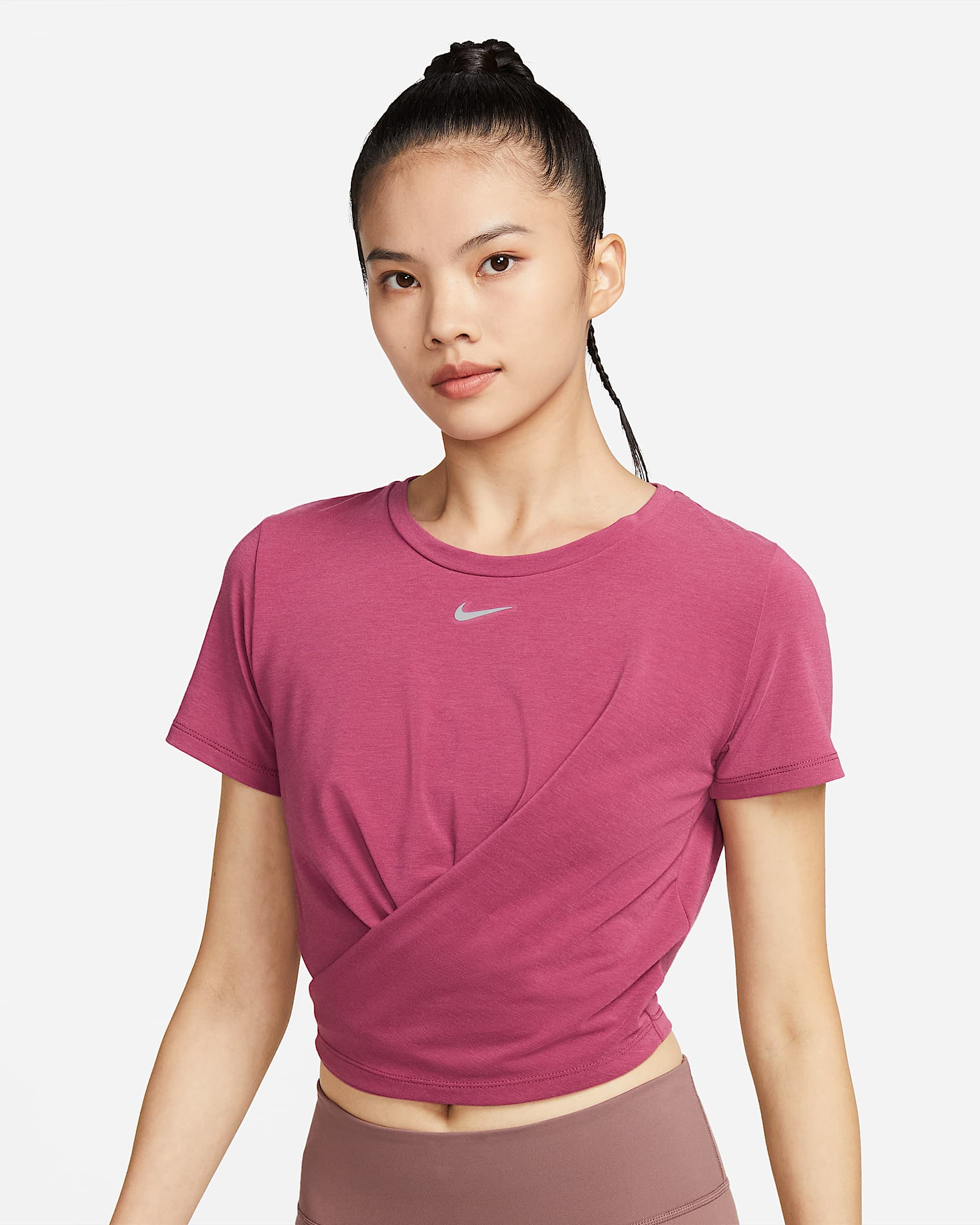 Nike Dri-FIT One Luxe 女子速干扭结式短袖上衣 - 紫檀红