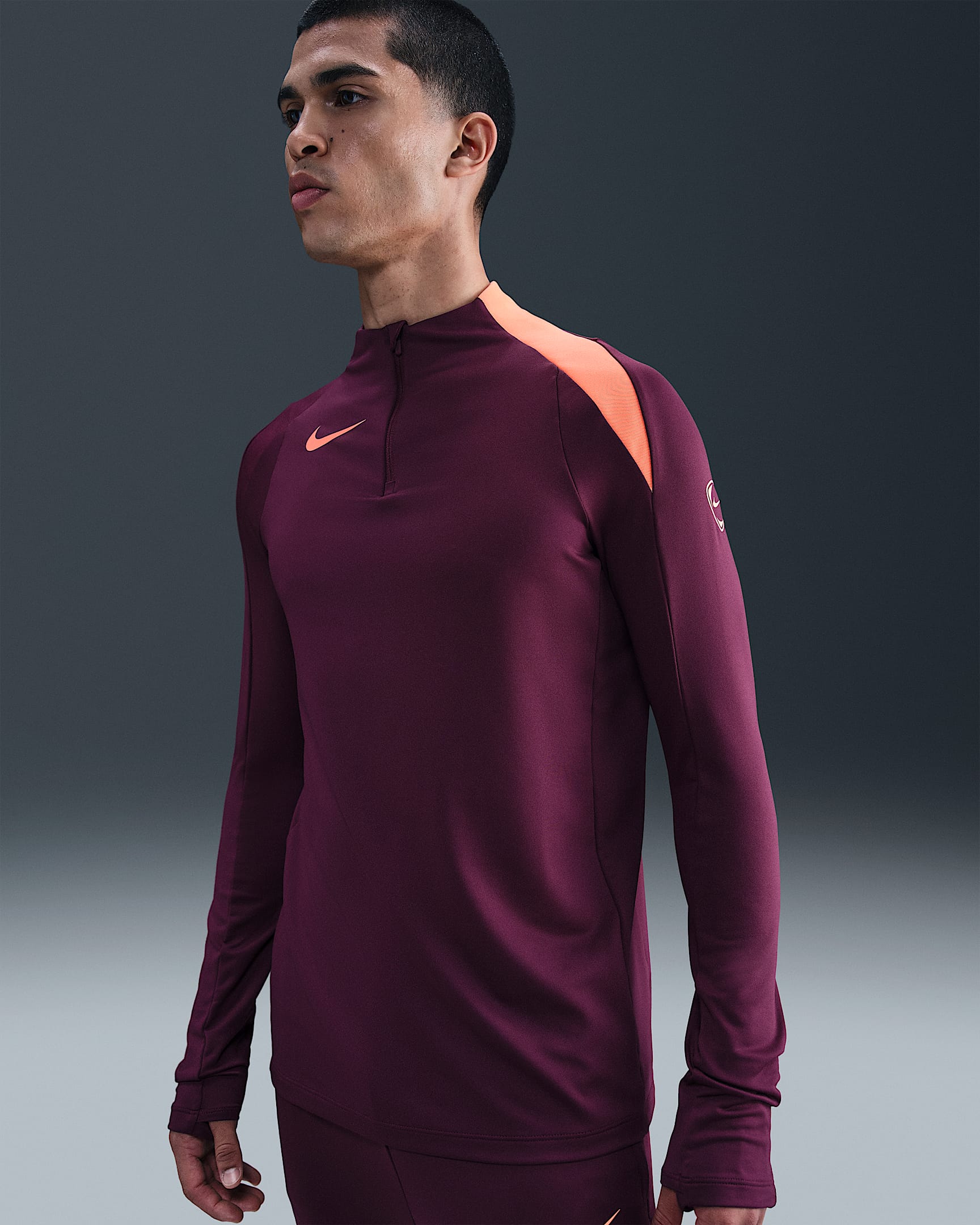 Nike Strike Dri-FIT 男子速干足球训练上衣 - 波尔多酒红色/波尔多酒红色/脉冲橙/脉冲橙