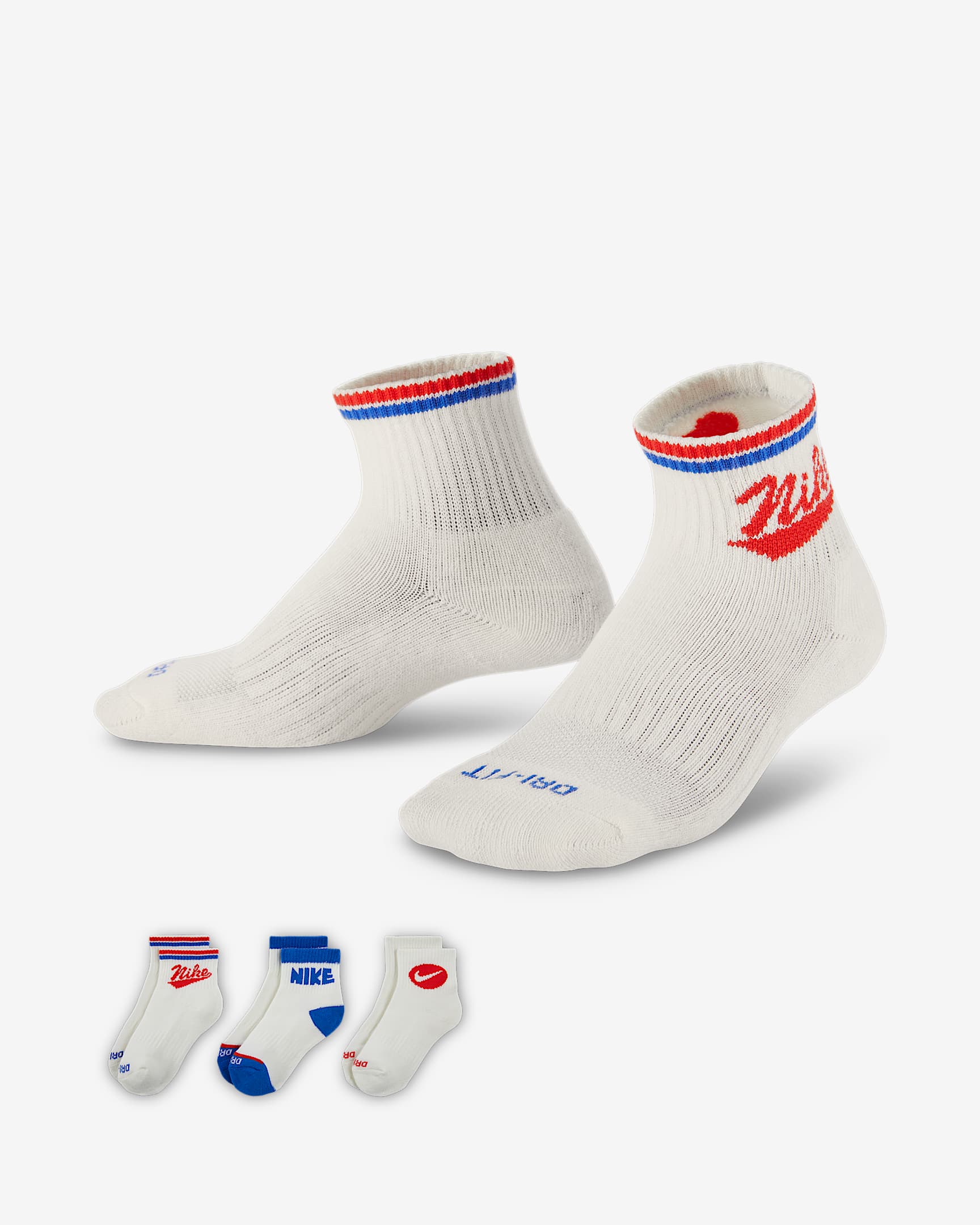 Nike Dri-FIT 幼童速干复古图案运动短袜(3 双) - 帆白