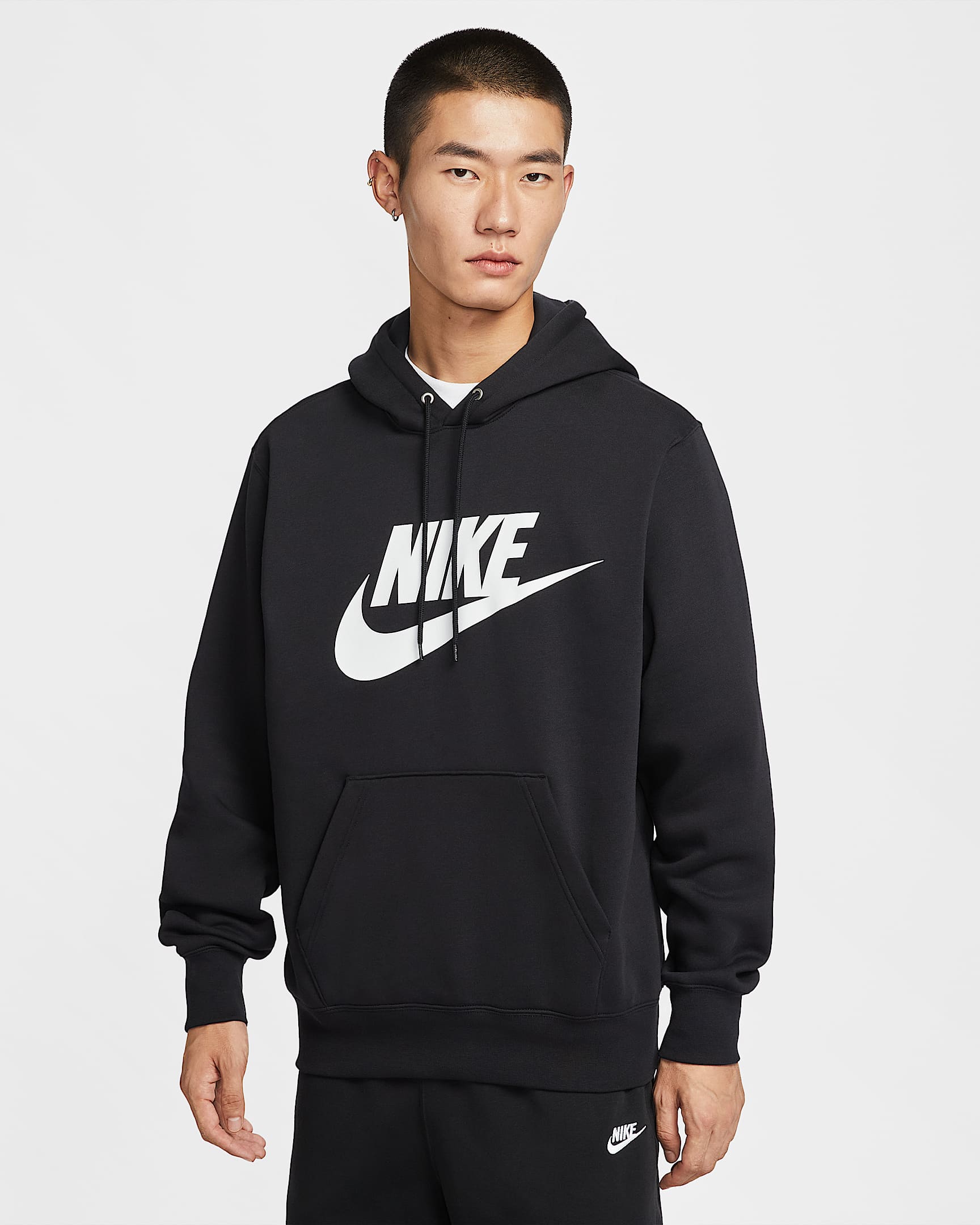 Nike Sportswear Club 男子加绒套头连帽衫 - 黑/黑/白色