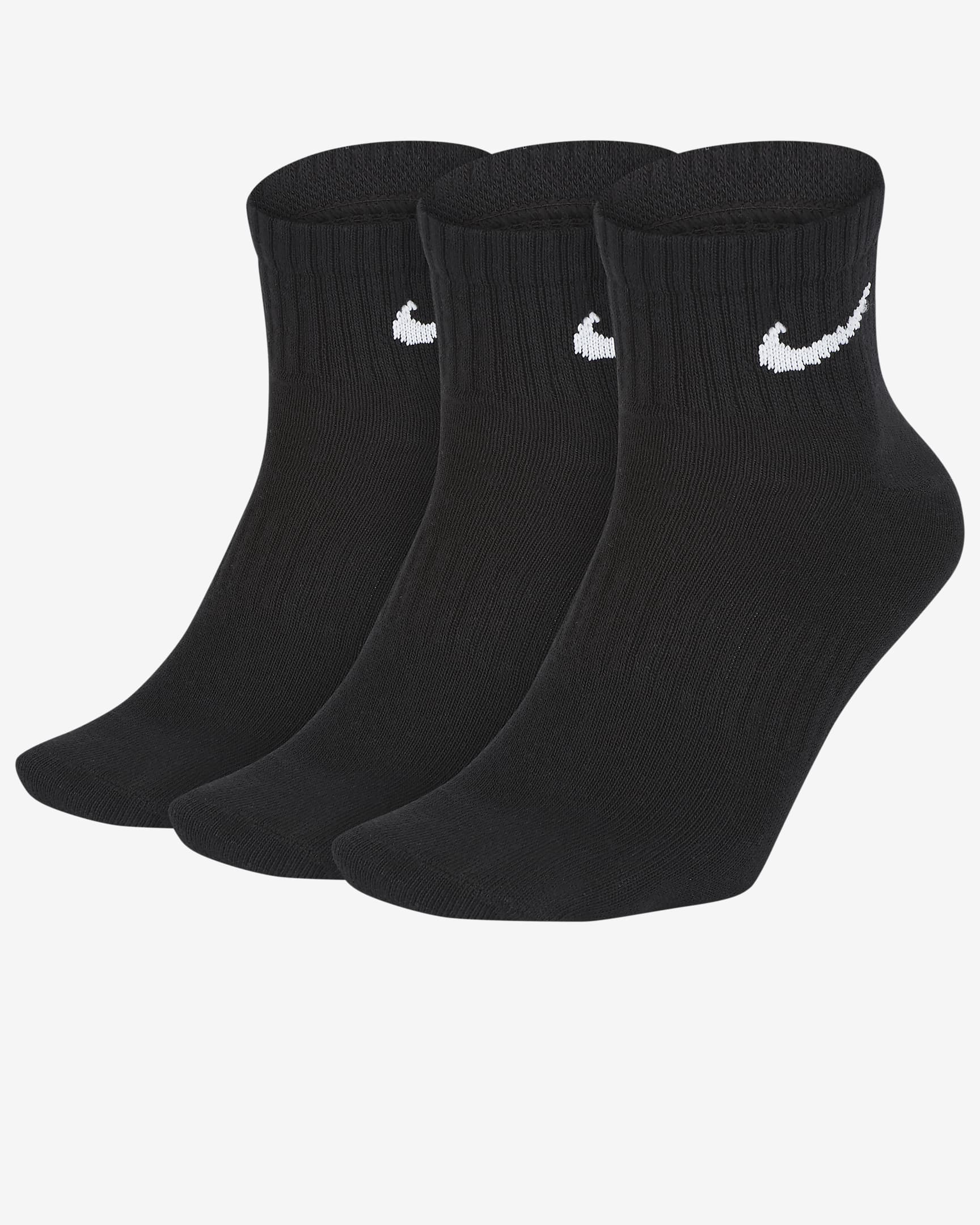 Nike Everyday Lightweight 速干训练短袜(3 双) - 黑/白色