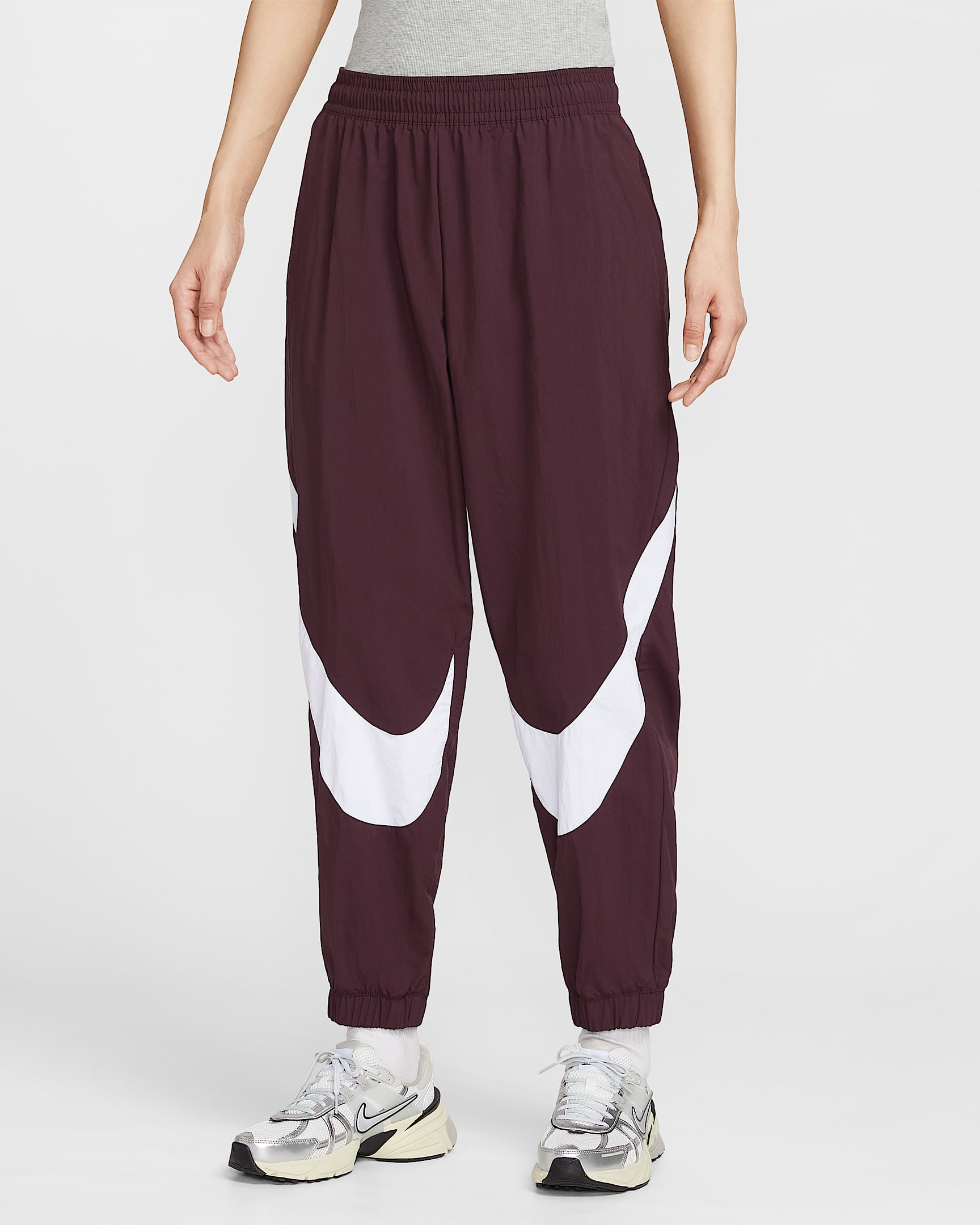Nike Sportswear 女子中腰长裤 - 鲜亮勃艮第酒红/白色
