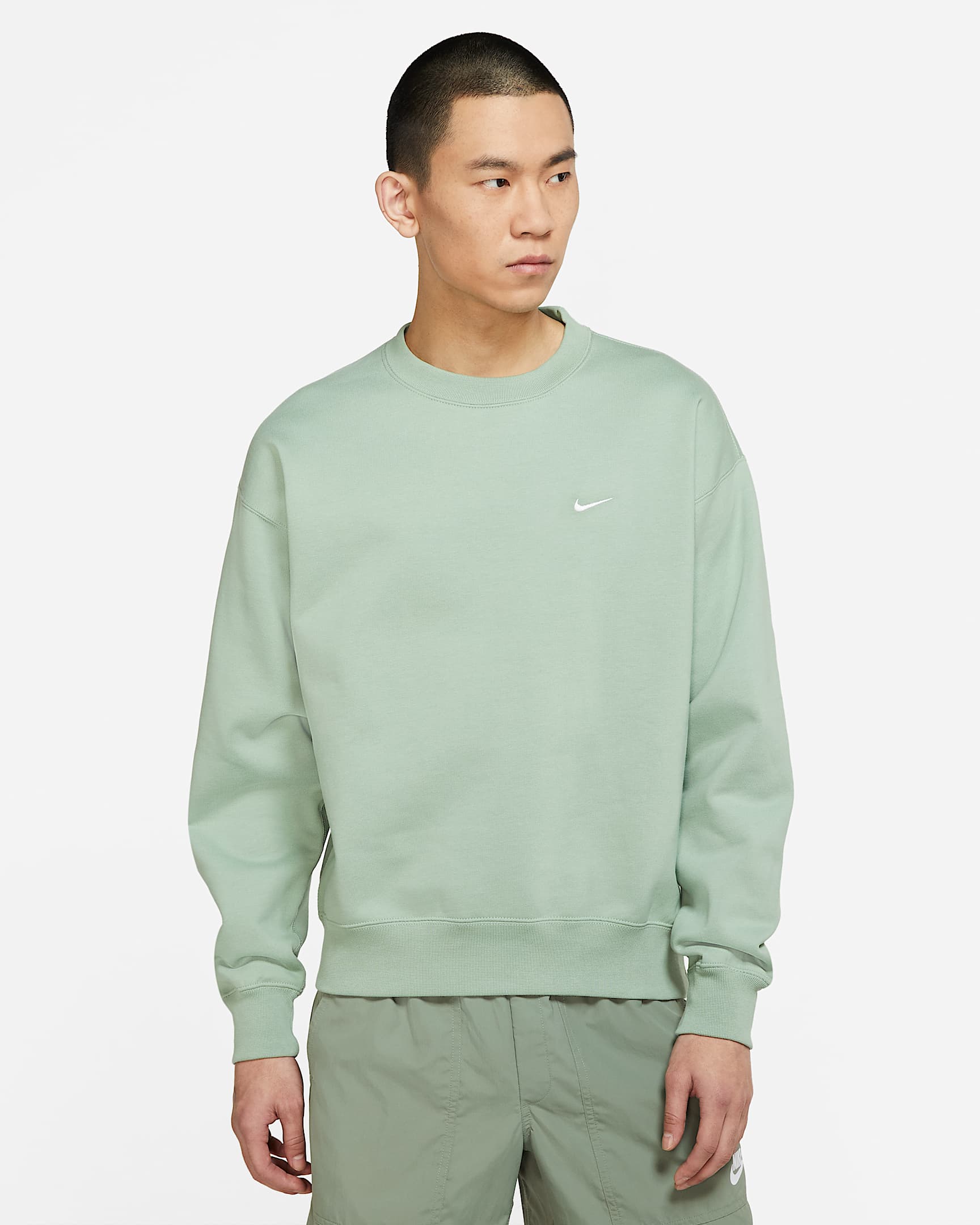 NikeLab 男子加绒圆领上衣 - 温和灰绿/白色