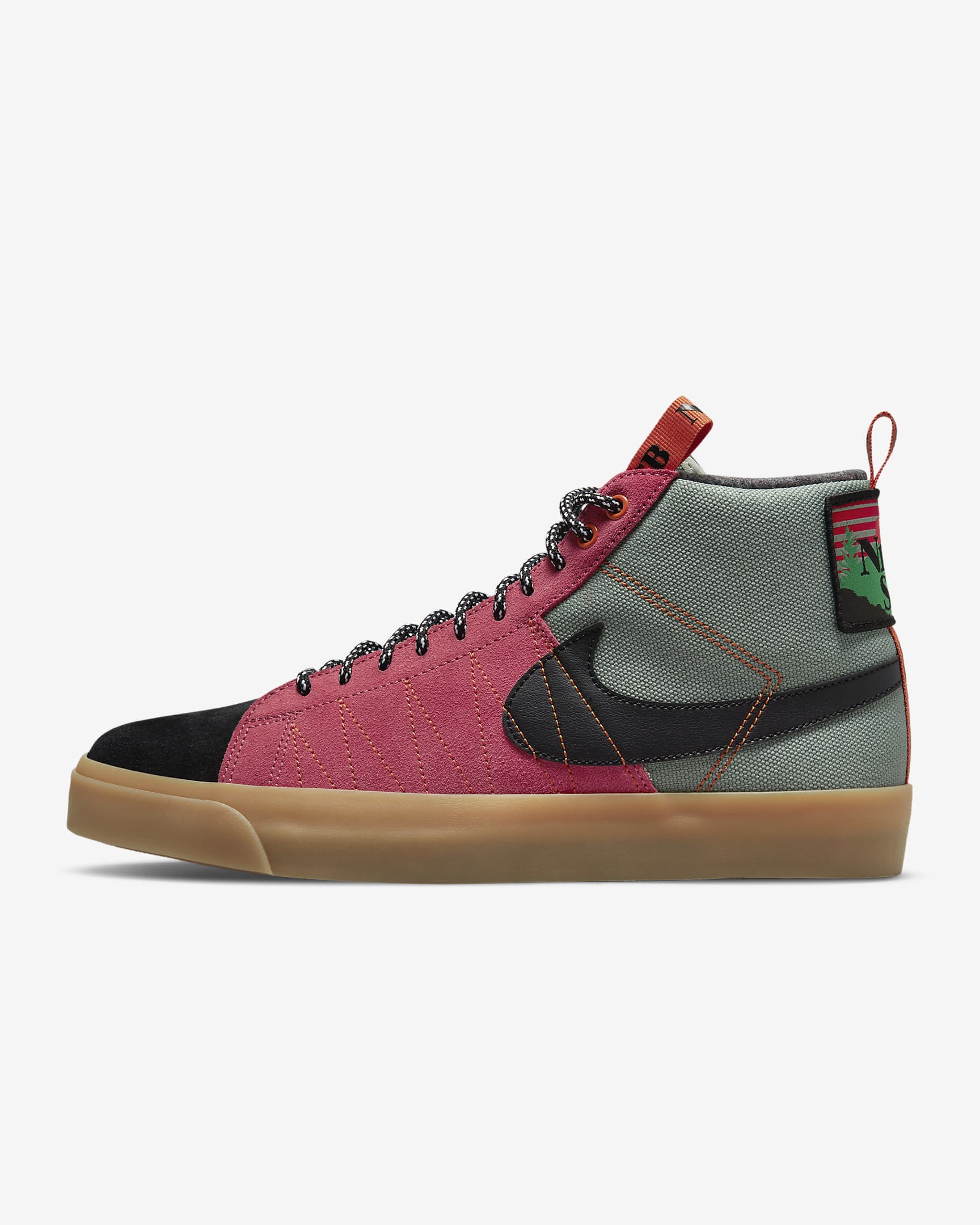 Nike SB Zoom Blazer Mid PRM 男/女滑板鞋 - 烟灰玉色/白色/运动香料红/黑