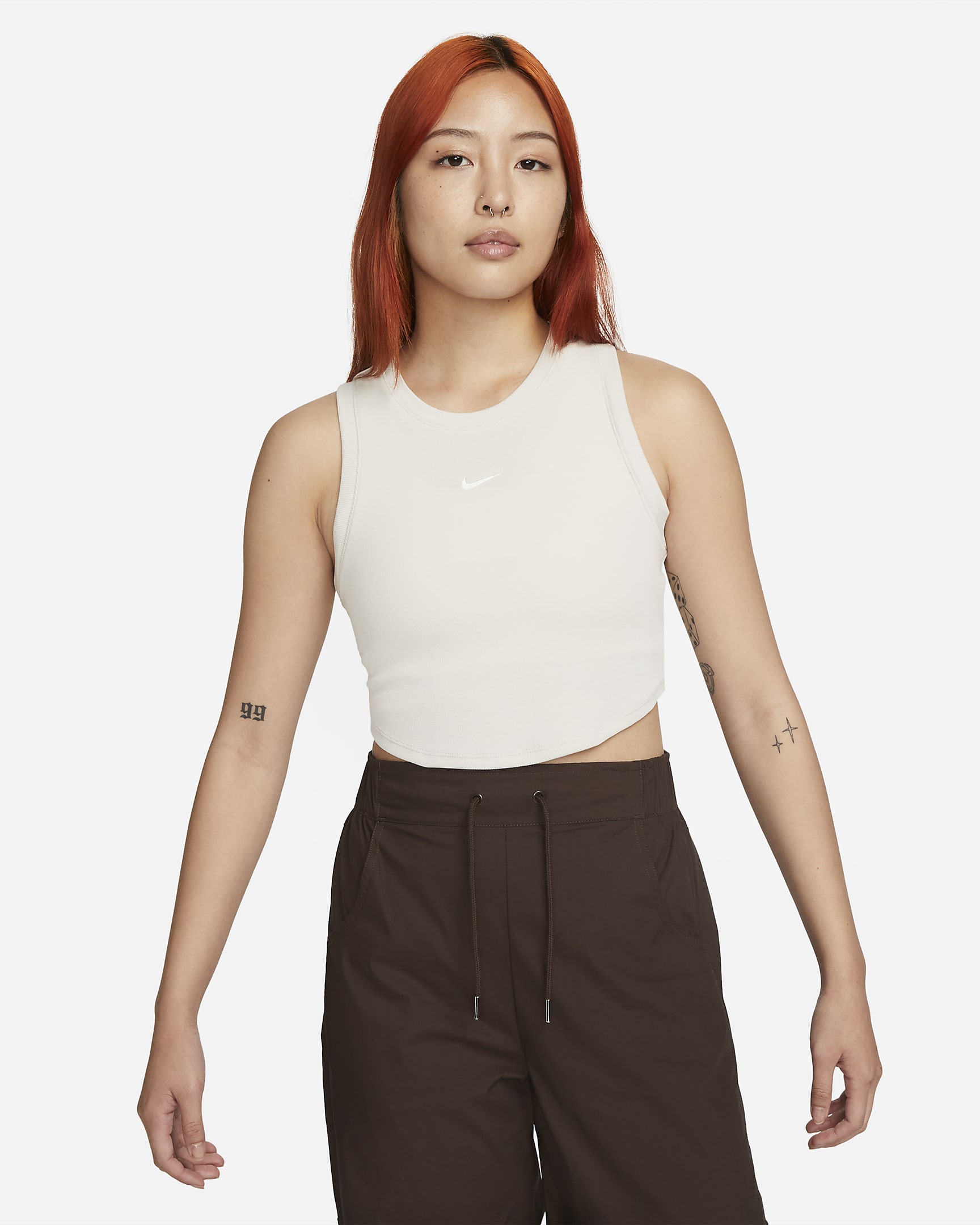 Nike Sportswear Essentials 女子罗纹短款背心 - 浅土褐/帆白
