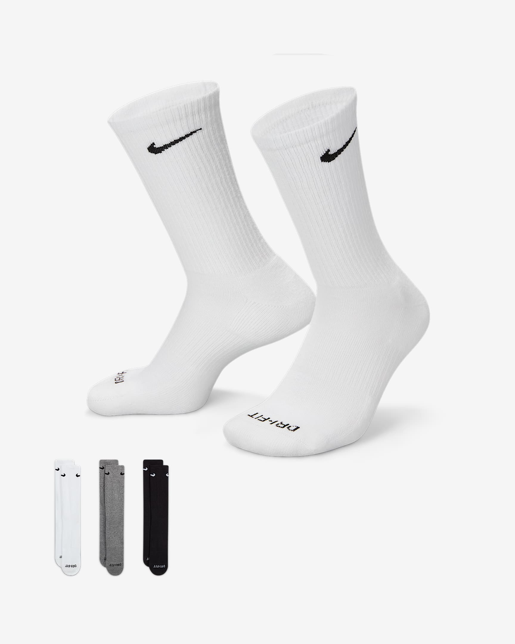 Nike Everyday Plus 耐高系列舒适速干中筒训练袜（3 双） - 多色