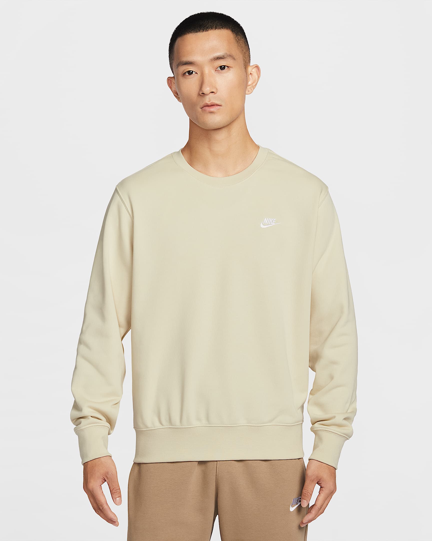 Nike Club 男子法式毛圈圆领上衣 - 浅卡其/白色