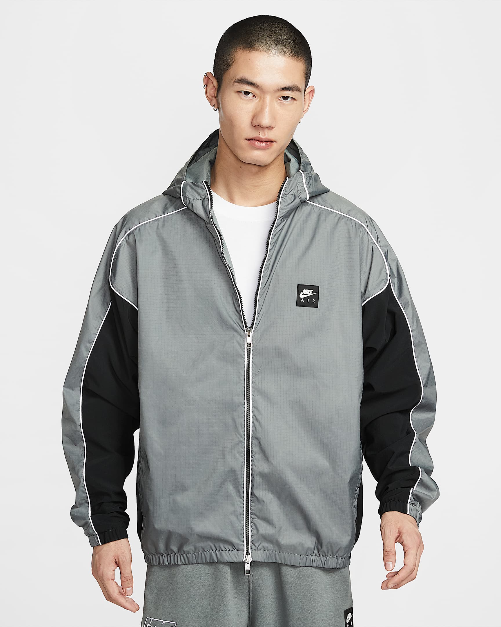 Nike Air Hybrid 男子全长拉链开襟机能风夹克 - 烟灰/黑/白色