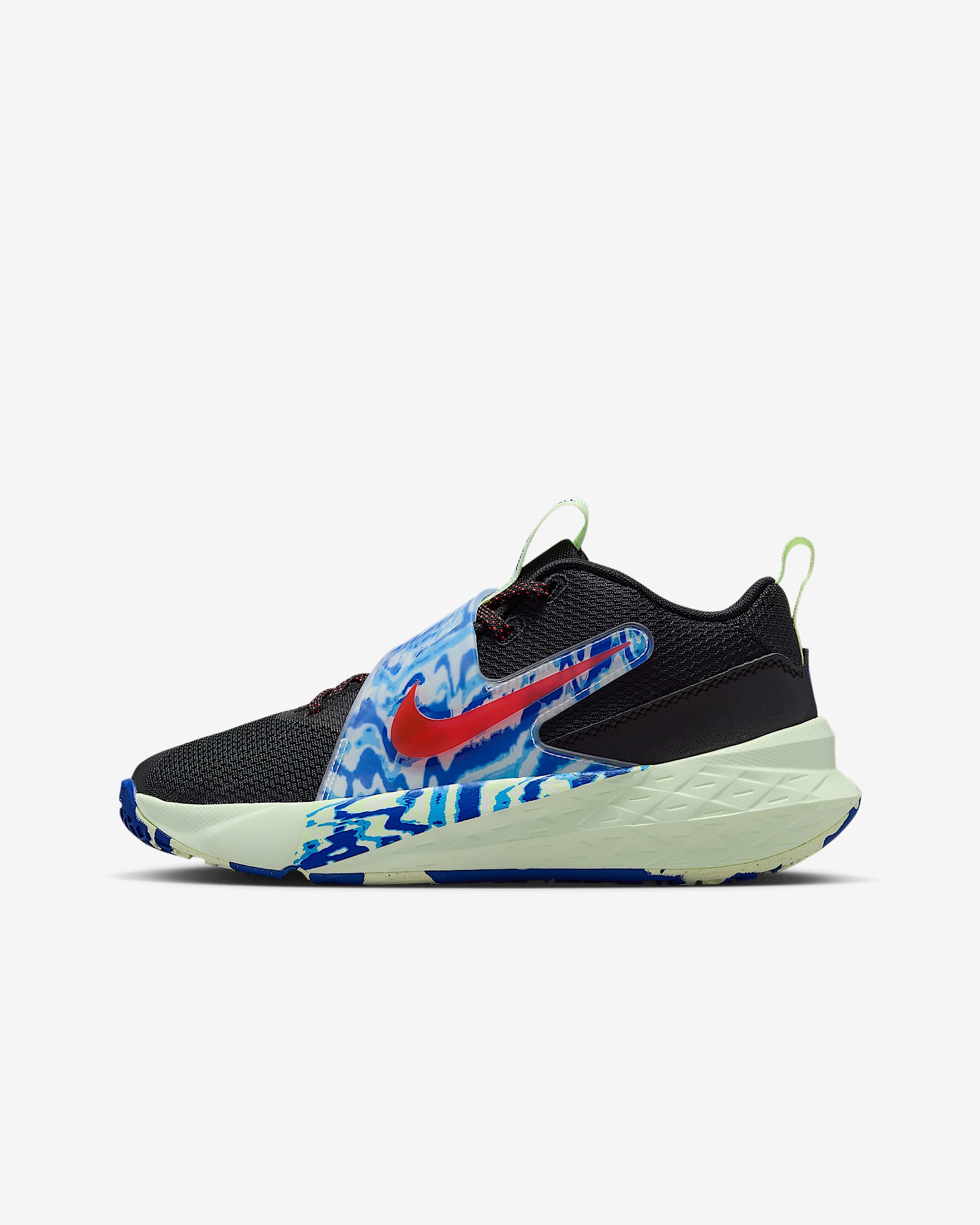 Nike Team Hustle D 12 大童篮球鞋 - 黑/游戏宝蓝/浅荧光黄/亮深红