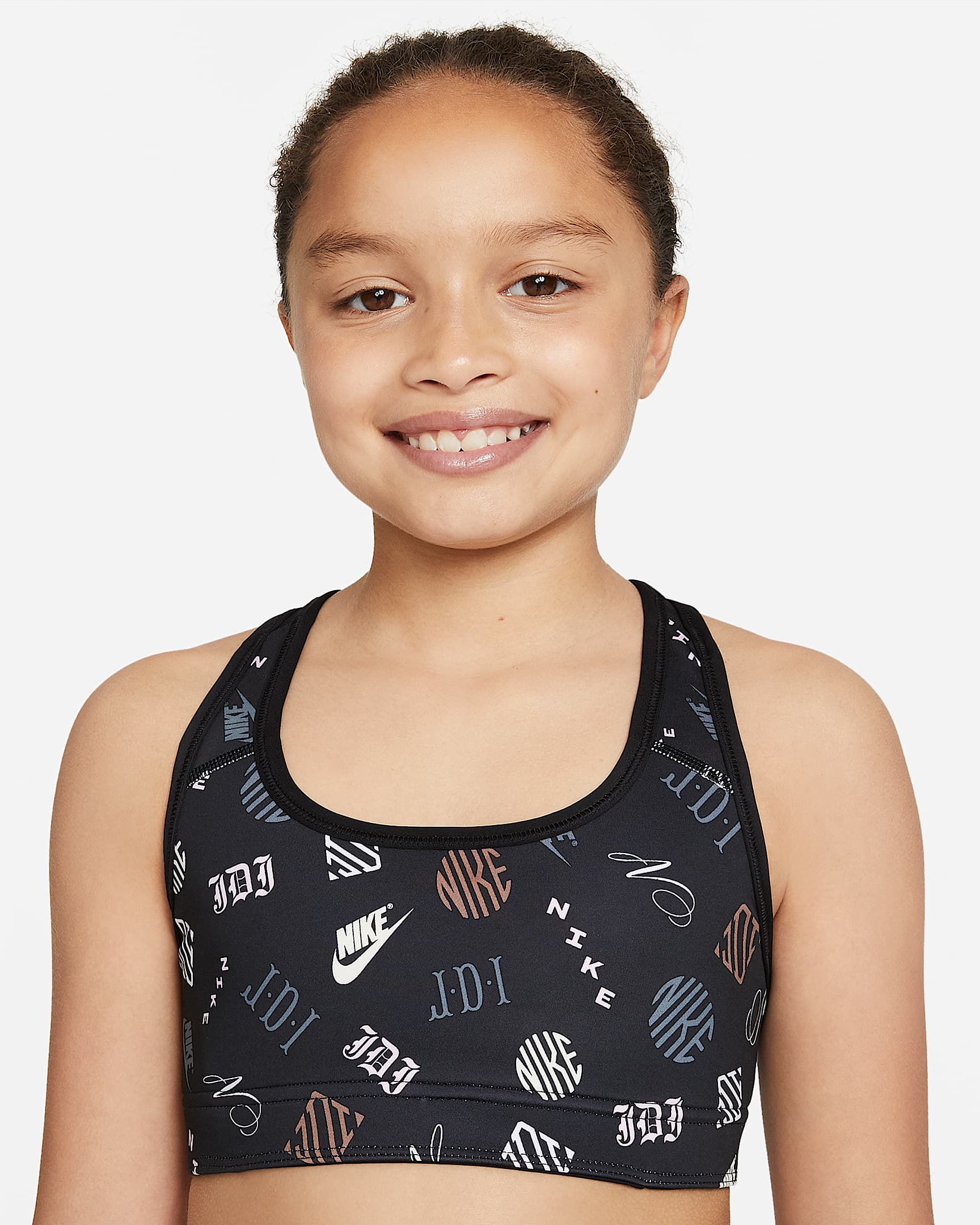 Nike Dri-FIT Swoosh 大童（女孩）双面穿运动内衣 - 黑/白色