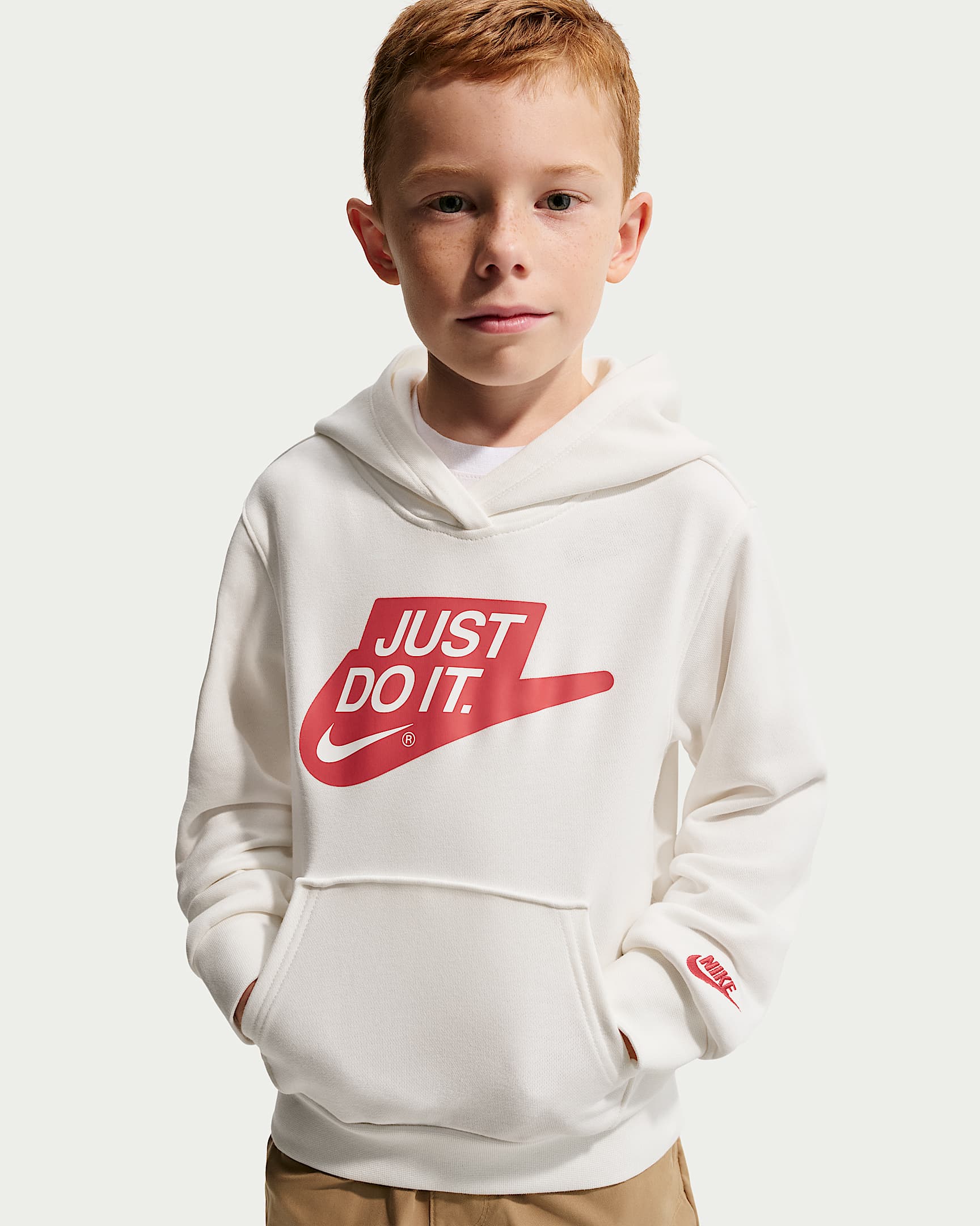 Nike Sportswear Club 幼童法式毛圈连帽衫 - 帆白/红色/白色