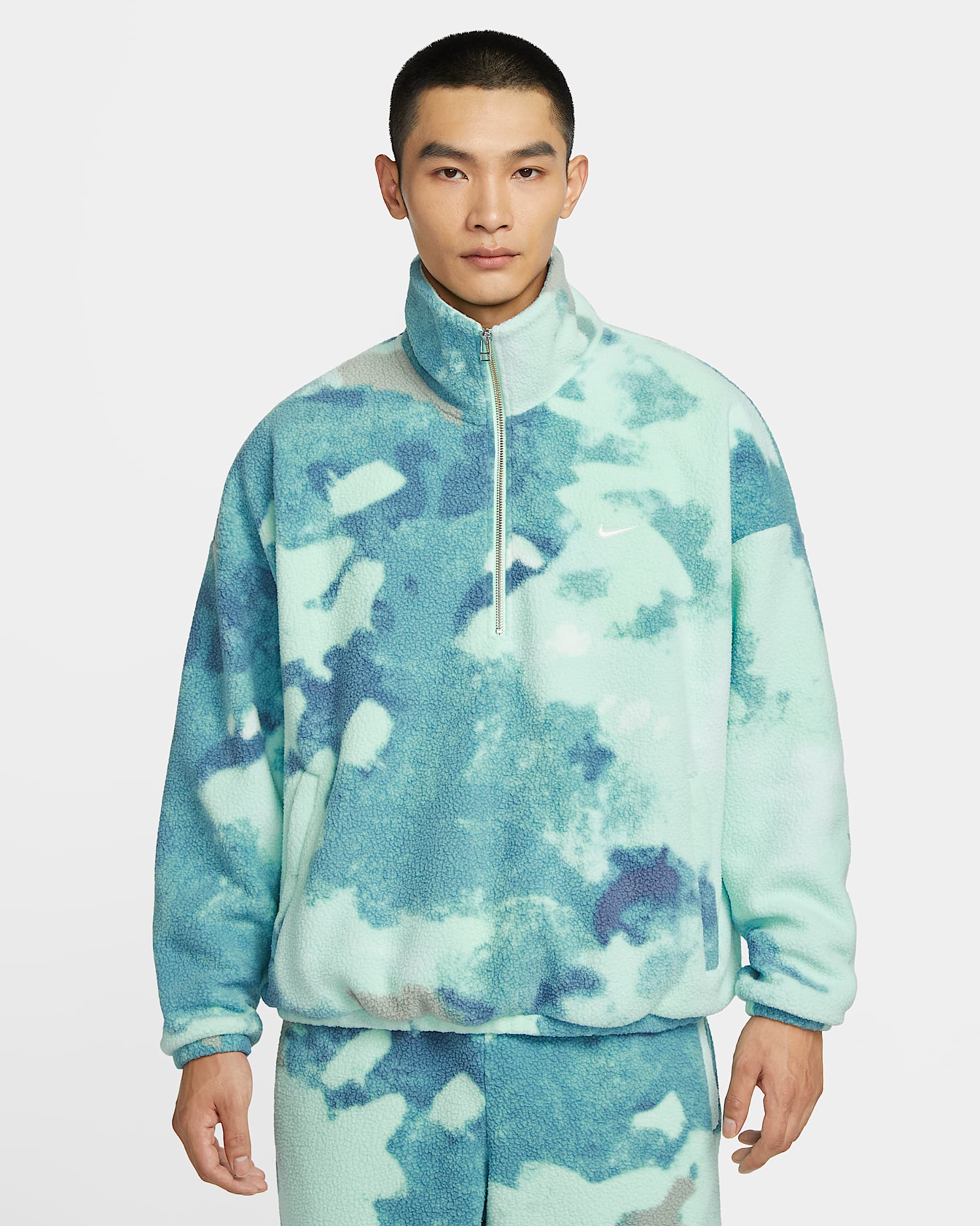 Nike Dri-FIT 男子速干摇粒绒半长拉链开襟上衣 - 仙人掌绿/淡象牙白