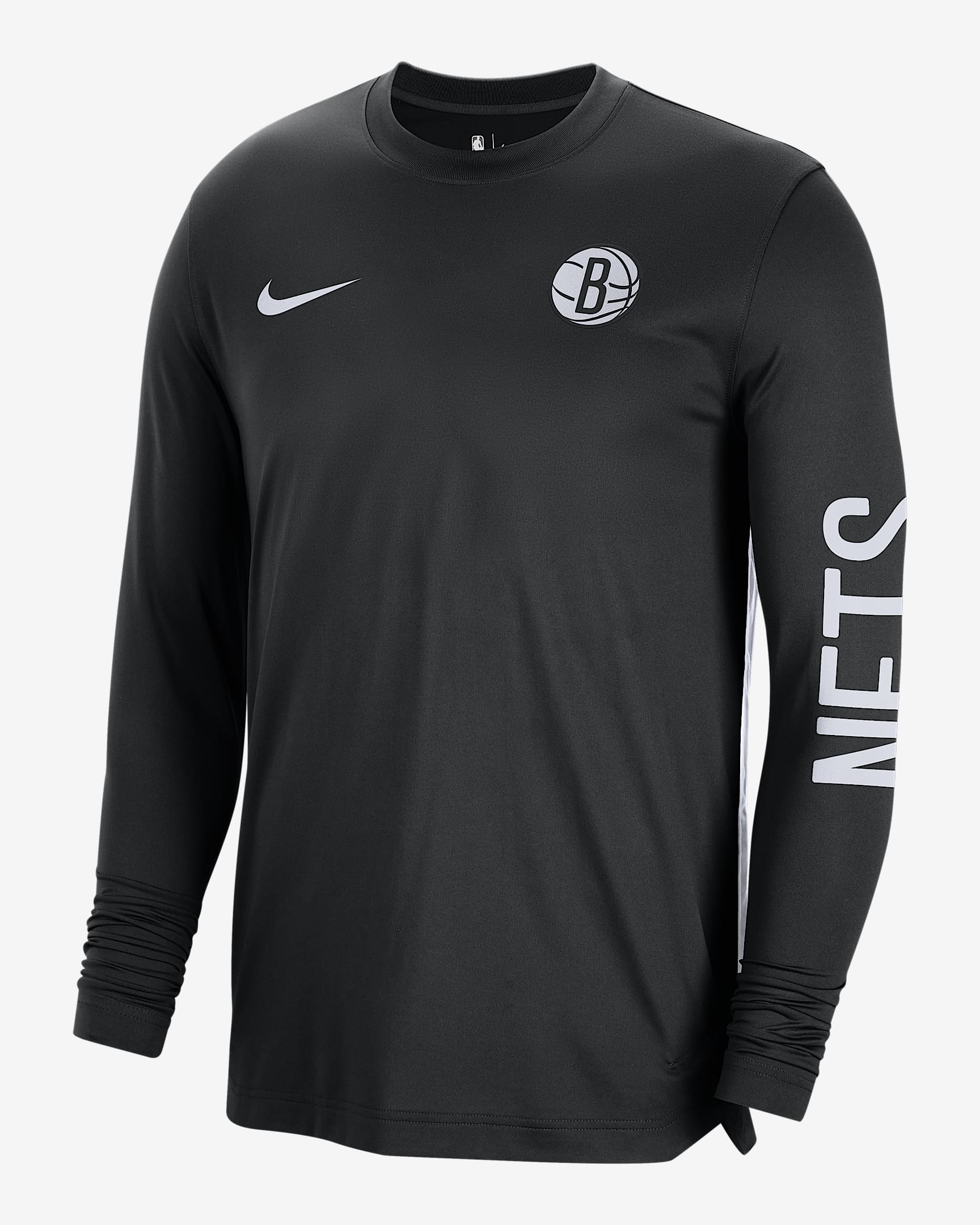 布鲁克林篮网队 Nike Dri-FIT NBA 男子速干长袖上衣 - 黑/白色