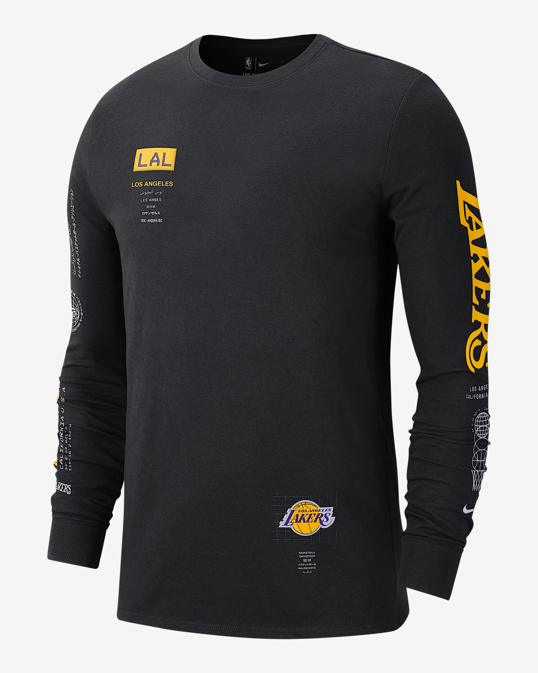 洛杉矶湖人队 Courtside Nike NBA 男子长袖T恤 - 黑