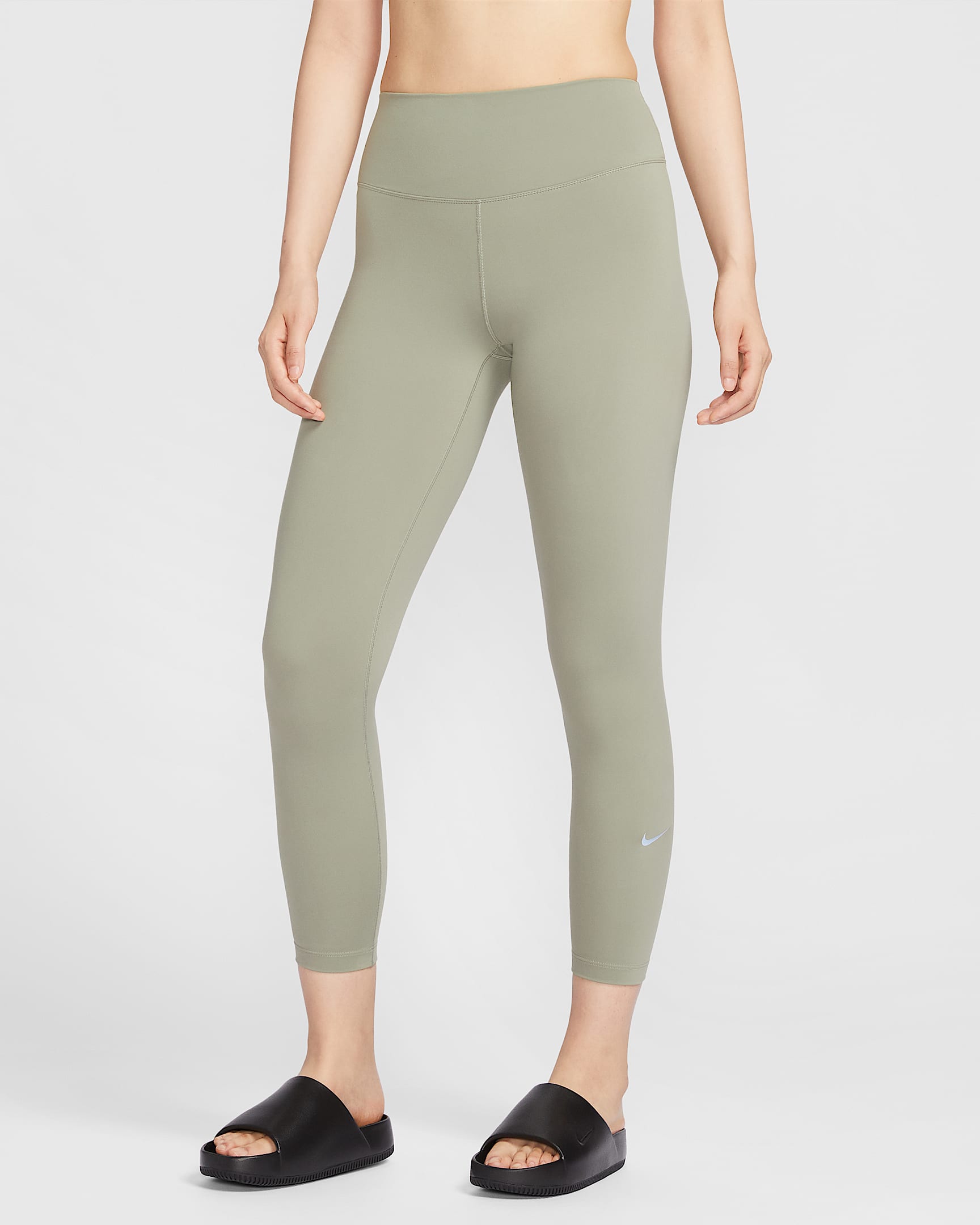 Nike One 女子透气速干高腰九分紧身裤 - 浅军绿/黑