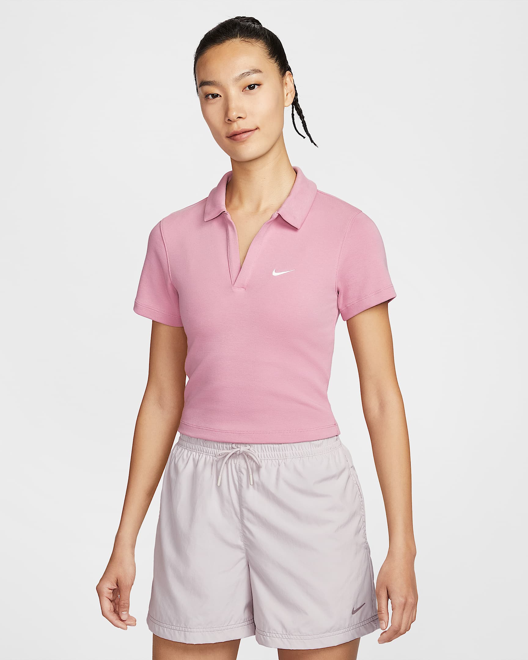 Nike Sportswear Essential 女子短袖翻领上衣 polos短T - 元素粉/帆白