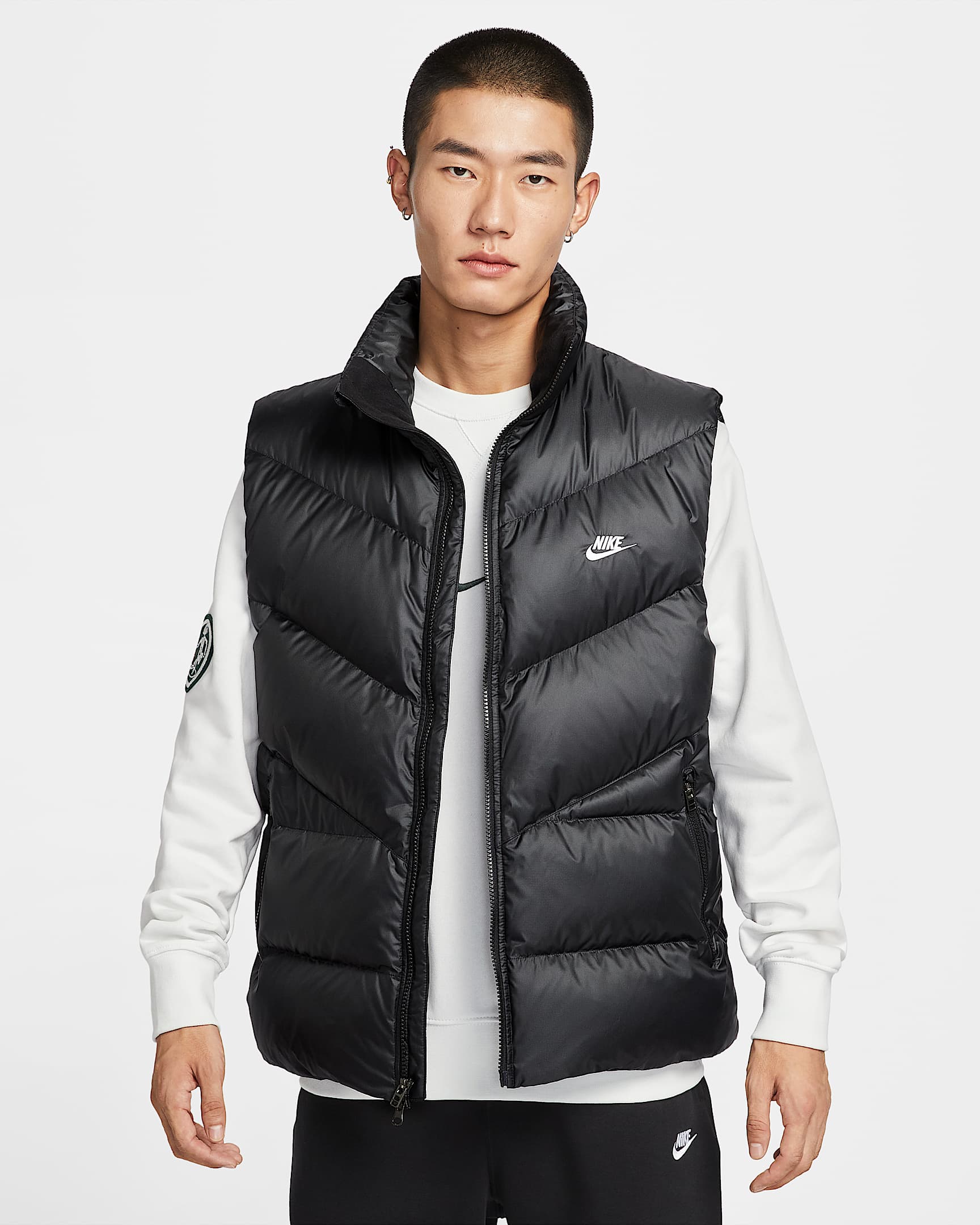Nike Windrunner Statement 男子拒水羽绒马甲 - 黑/黑/白色
