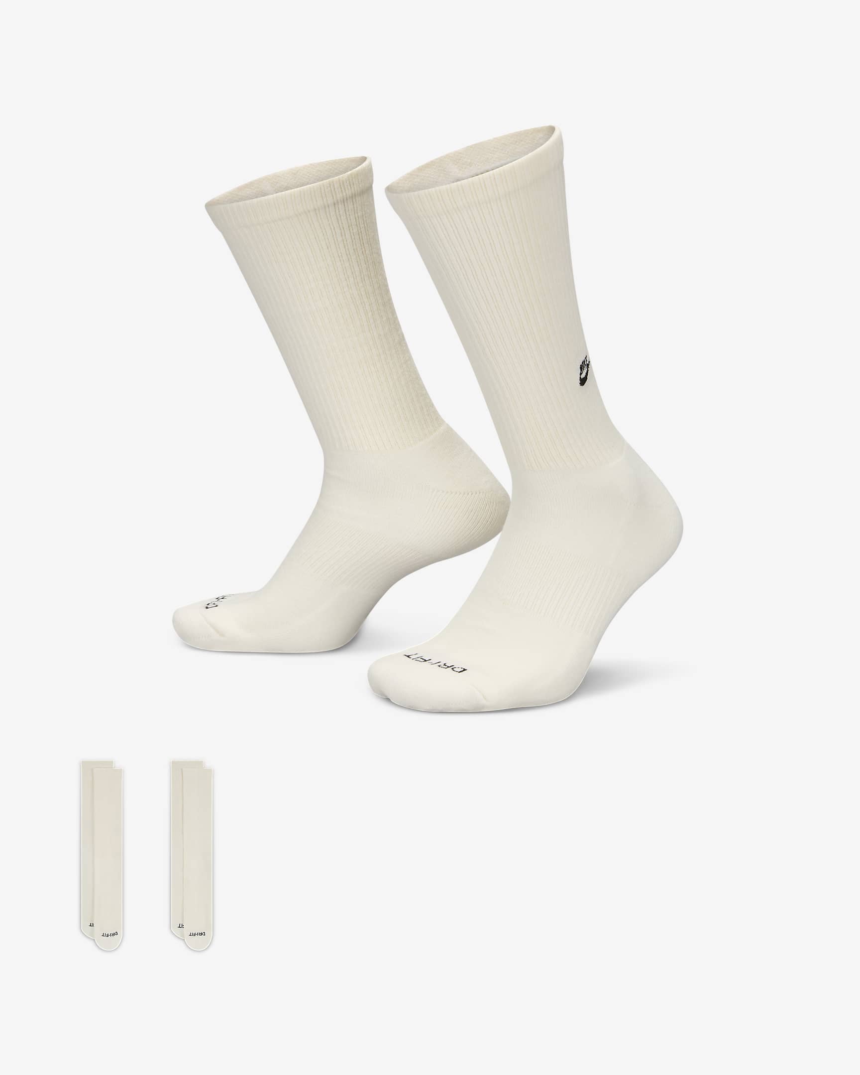 Nike Everyday 舒适速干中筒运动袜(2 双) - 帆白/黑