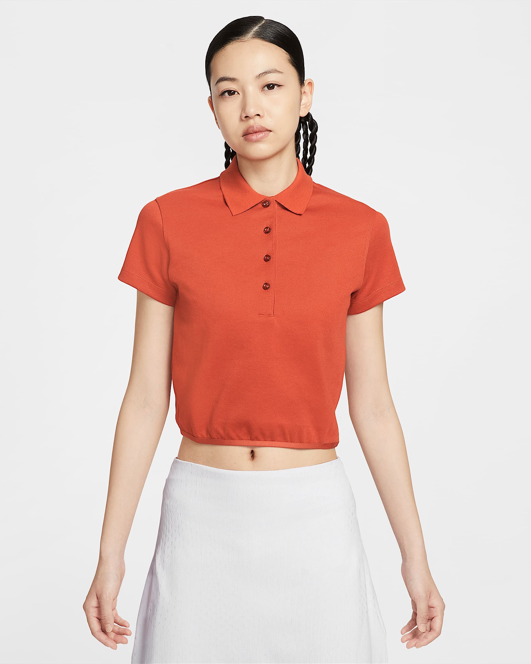 Nike 女子短袖高尔夫翻领T恤 - 龙红/帆白