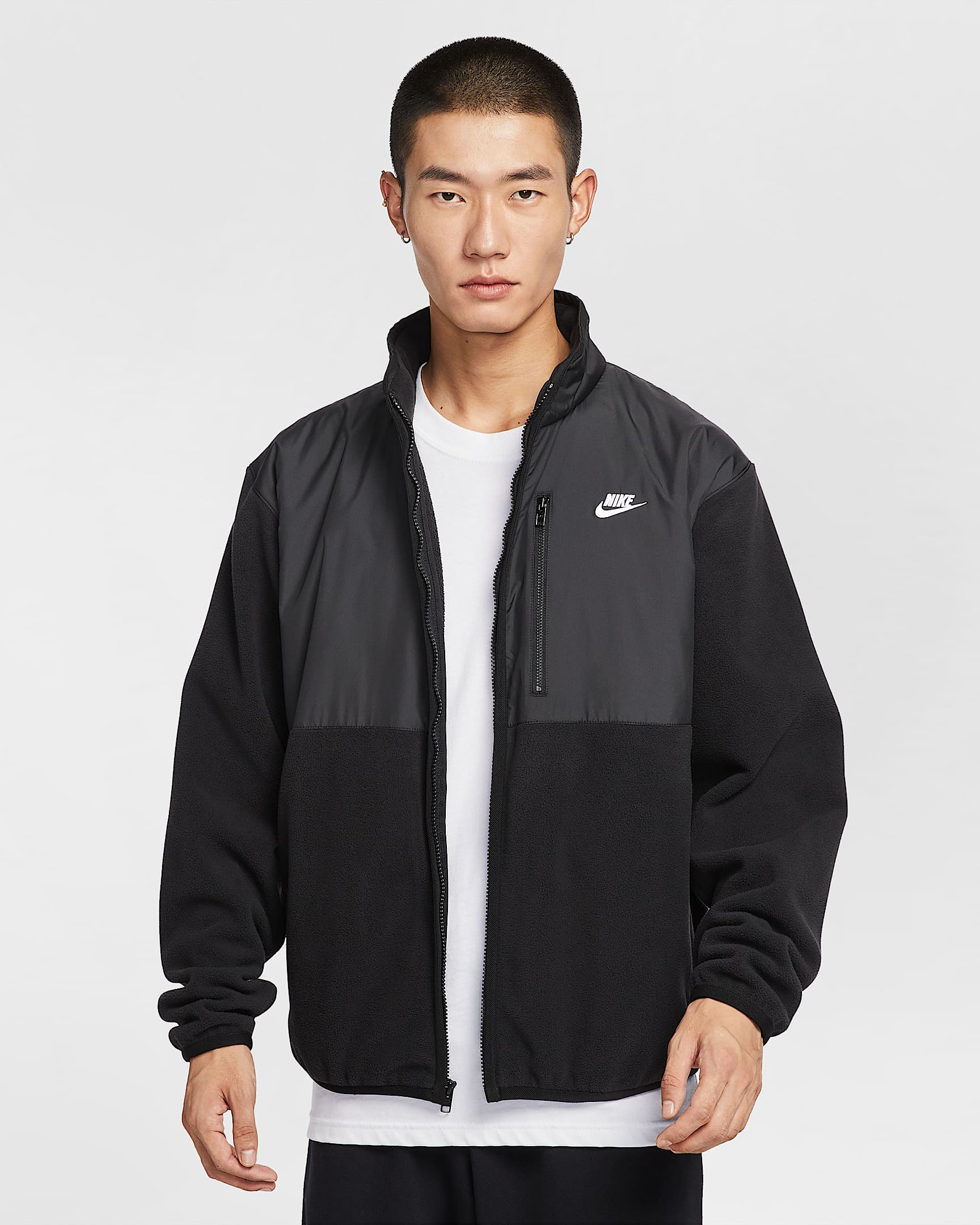 Nike Sportswear Club 男子冬季款全长拉链开襟摇粒绒夹克 - 黑/黑/白色