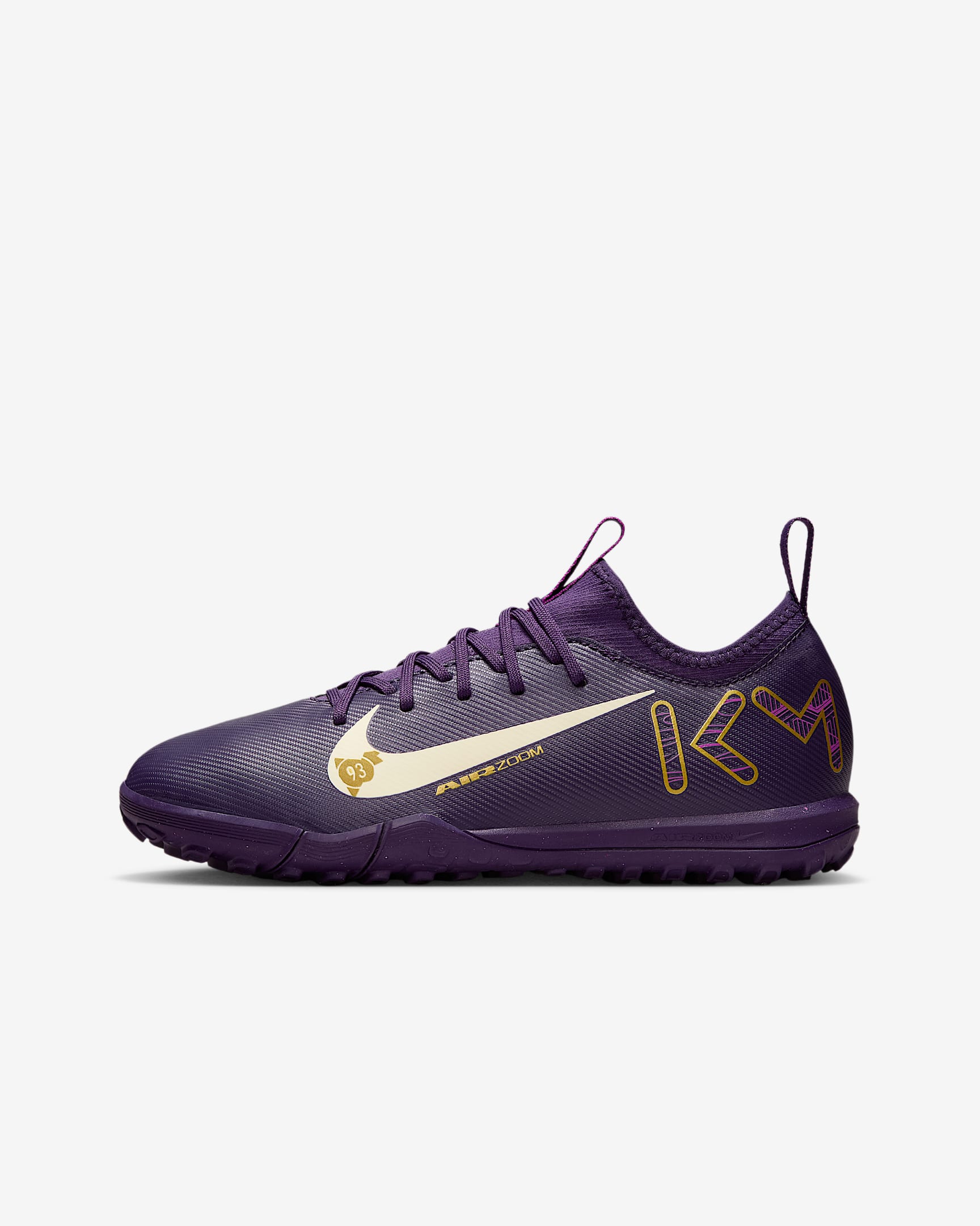 Nike Jr. Mercurial Vapor 16 Academy "Kylian Mbappé" 耐克刺客系列姆巴佩大童人造场地低帮足球鞋 - 华丽紫/淡象牙白